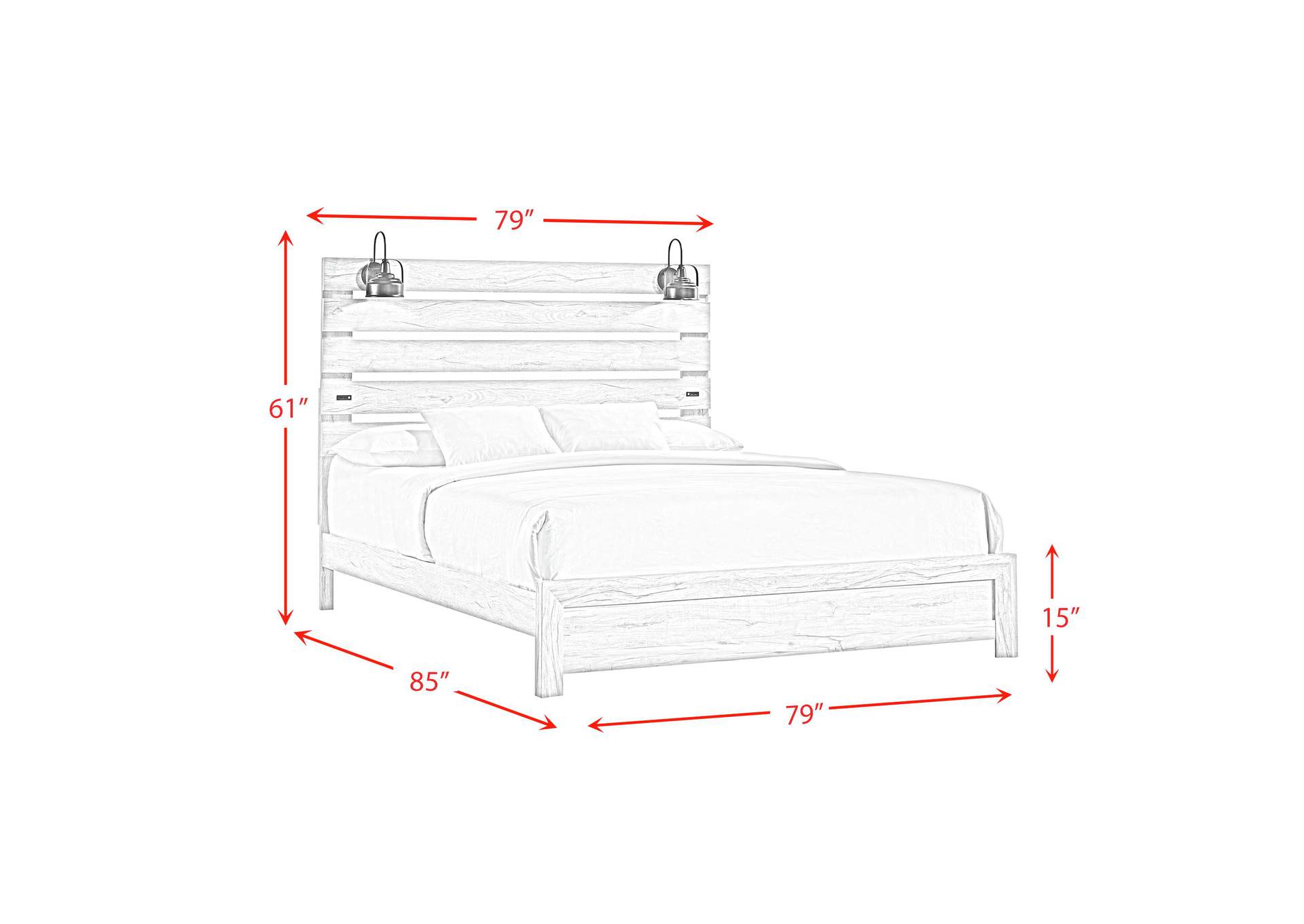 Fort Worth King Bed With Lights USB In White,Elements