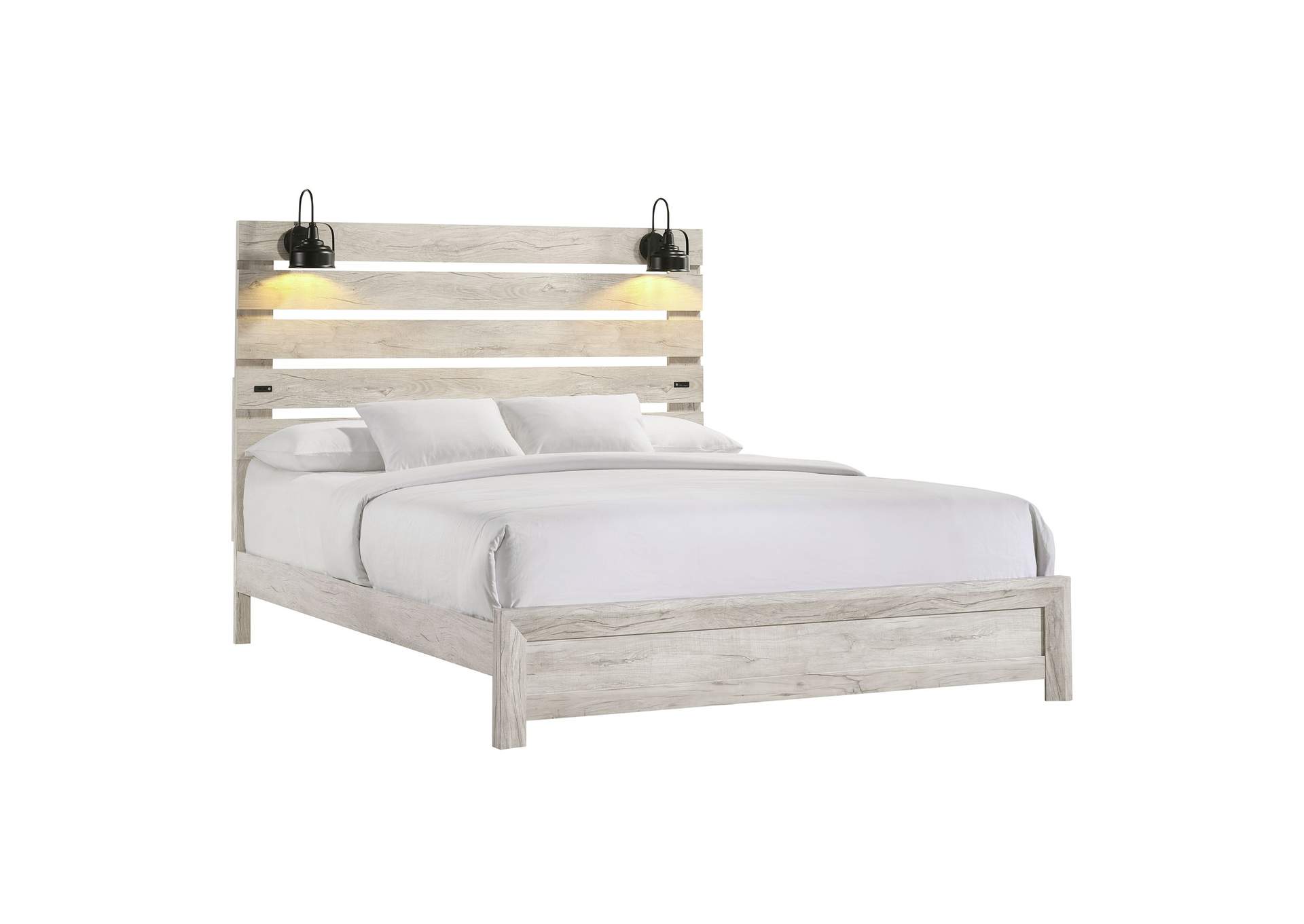Fort Worth King Bed With Lights USB In White,Elements