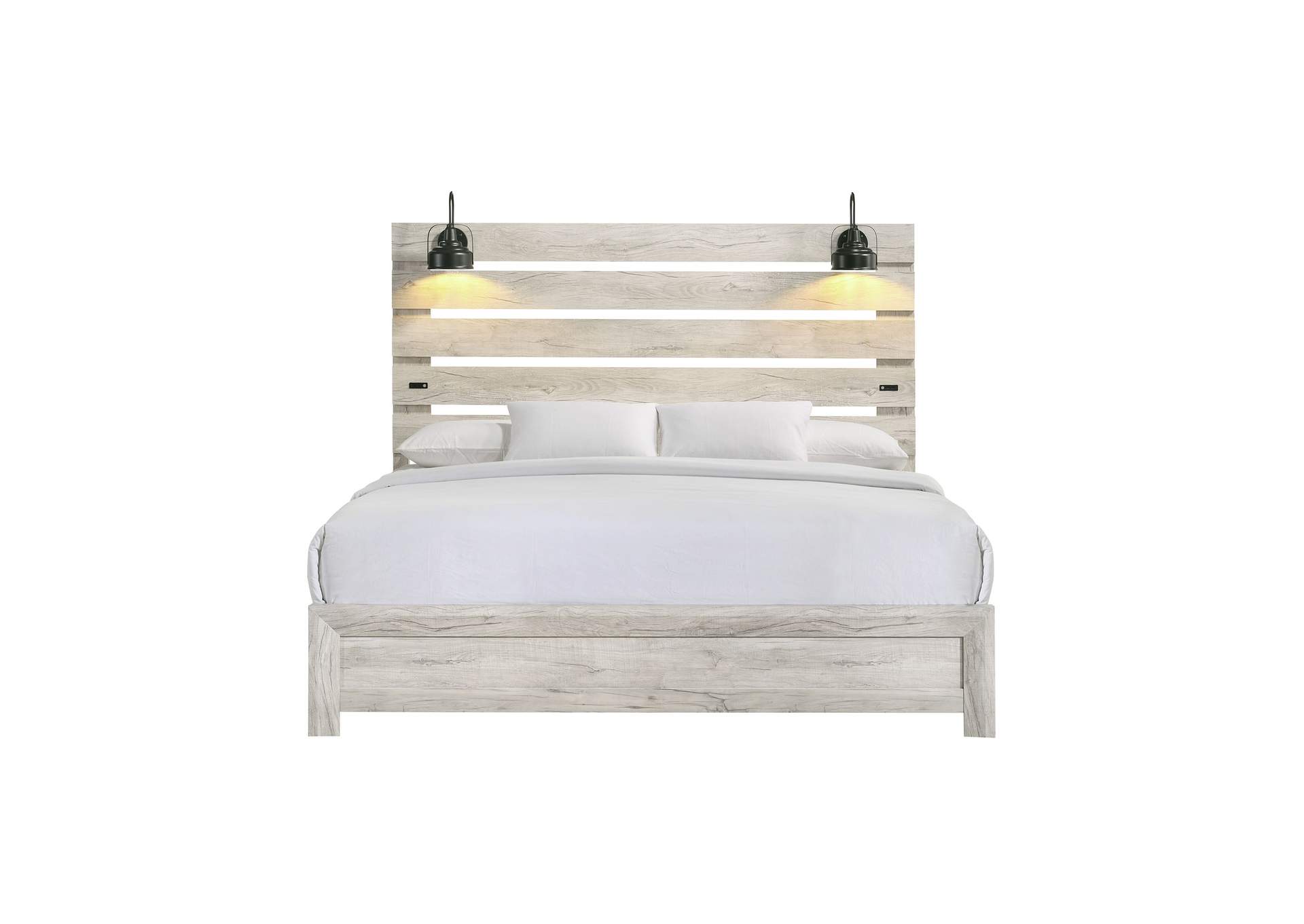 Fort Worth King Bed With Lights USB In White,Elements