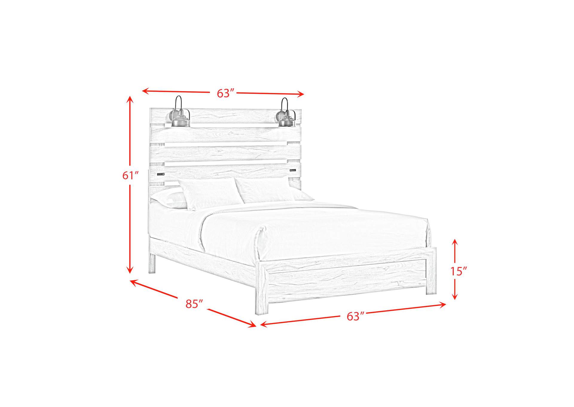 Fort Worth Queen Bed With Lights USB In White,Elements