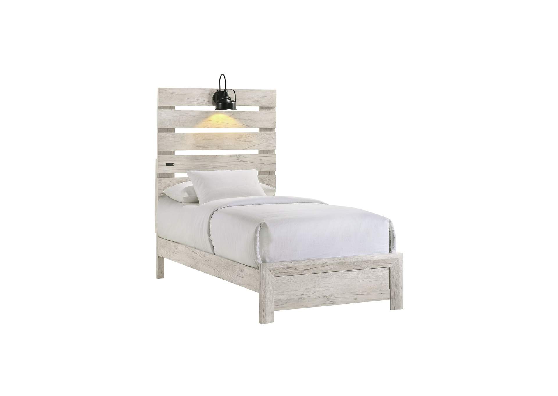 Fort Worth Twin Bed With Lights USB In White,Elements