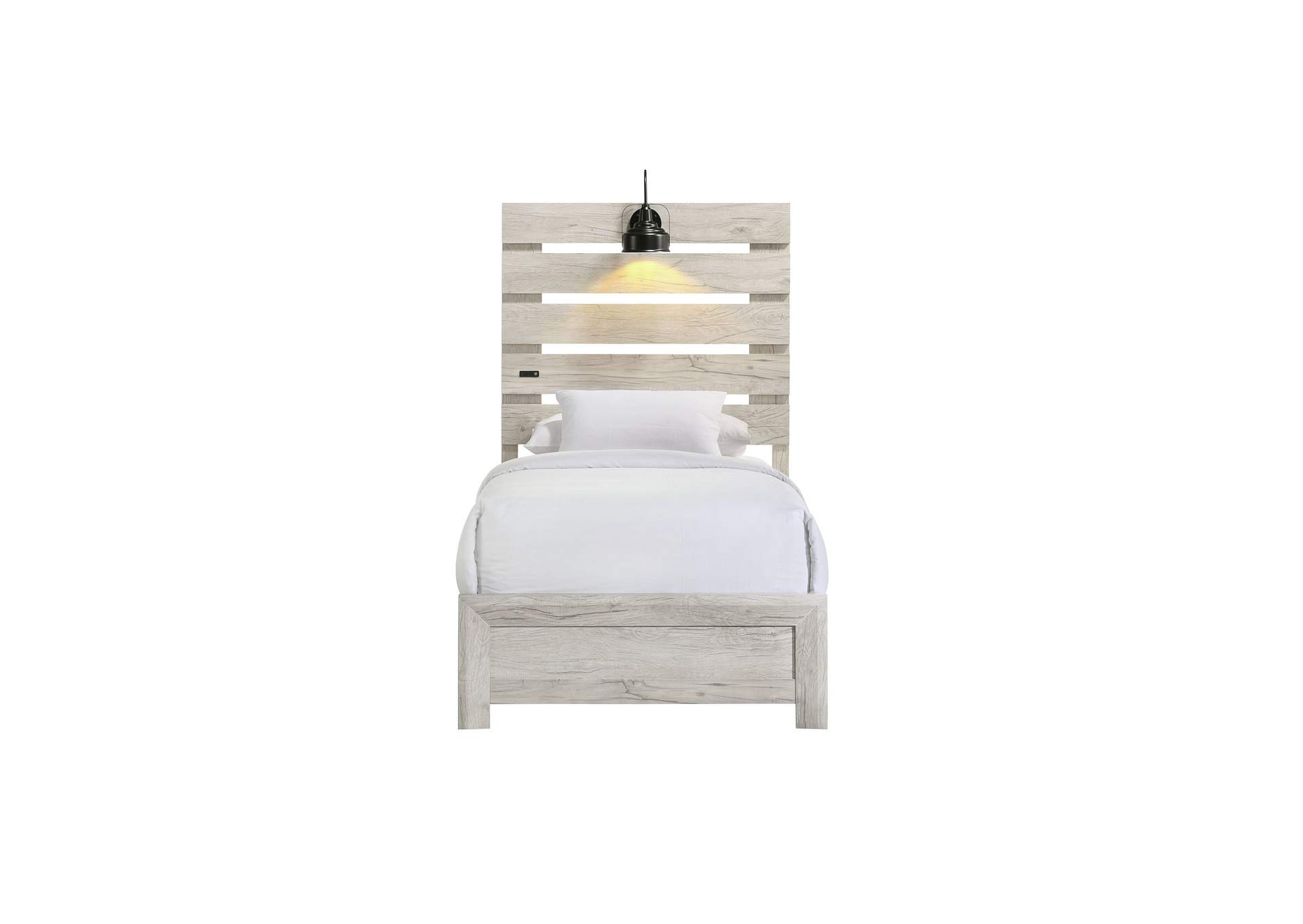 Fort Worth Twin Bed With Lights USB In White,Elements