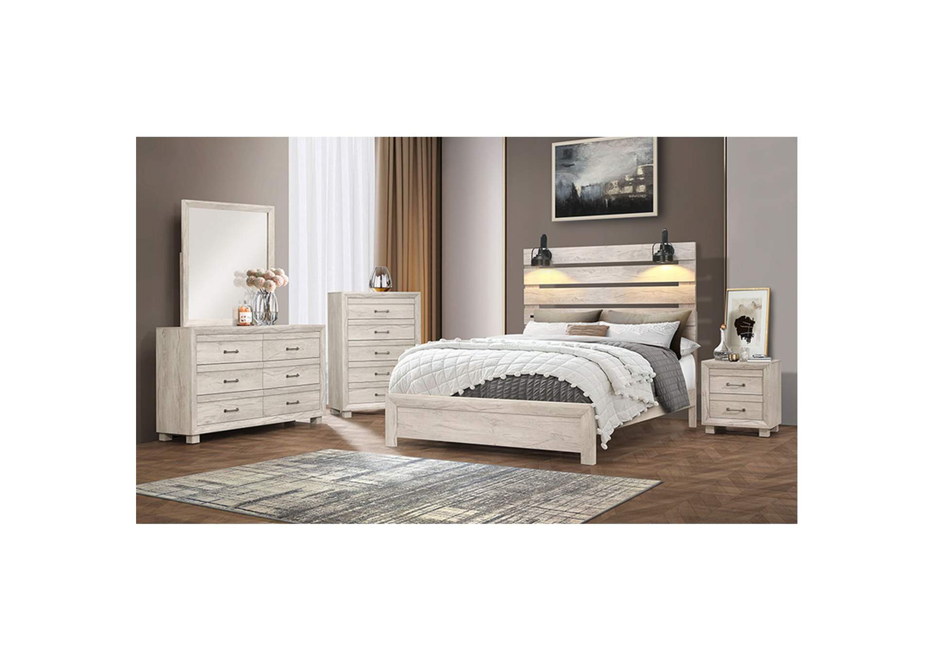 Fort Worth Full Bed With Lights USB In White,Elements