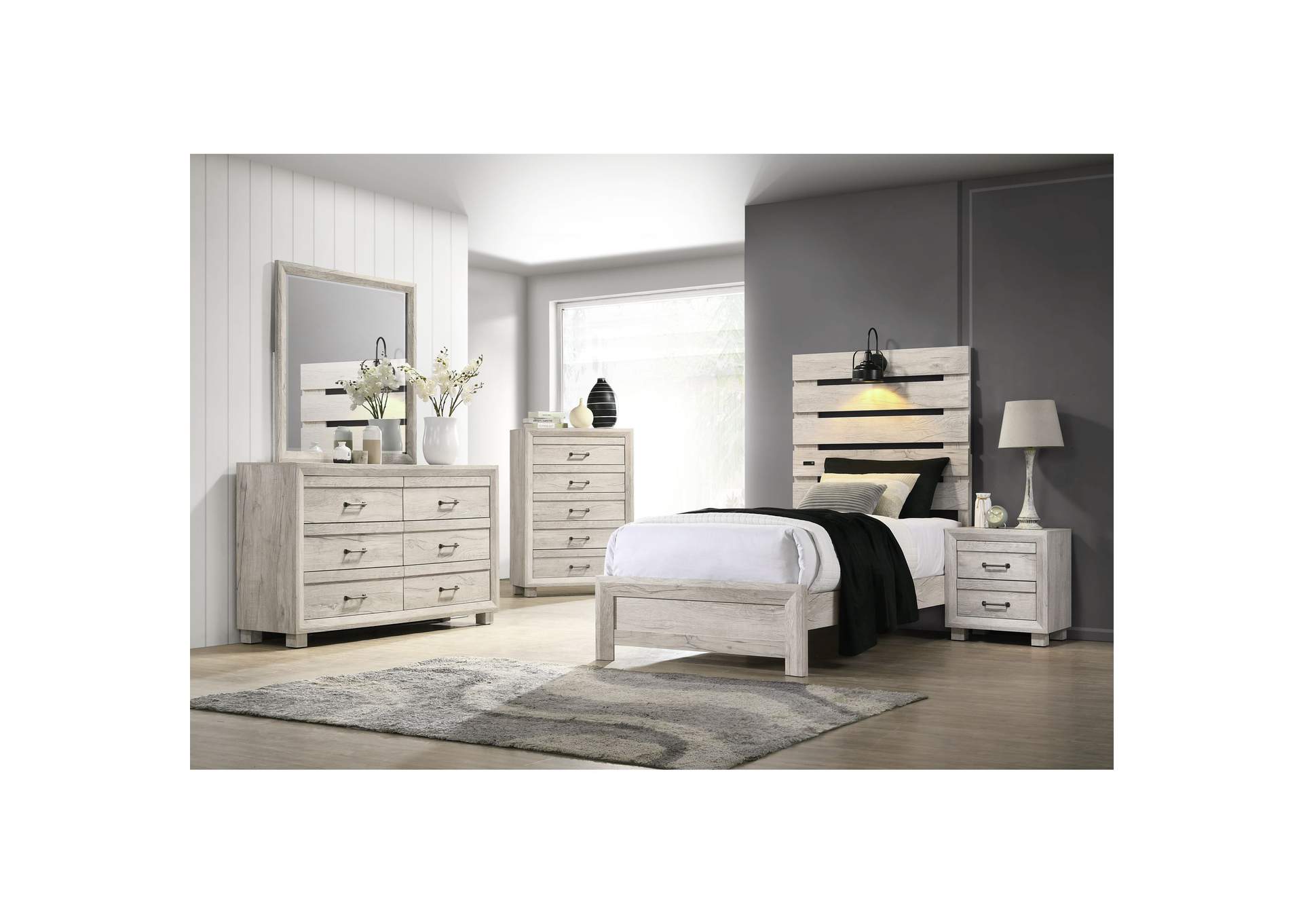 Fort Worth Twin Bed With Lights USB In White,Elements