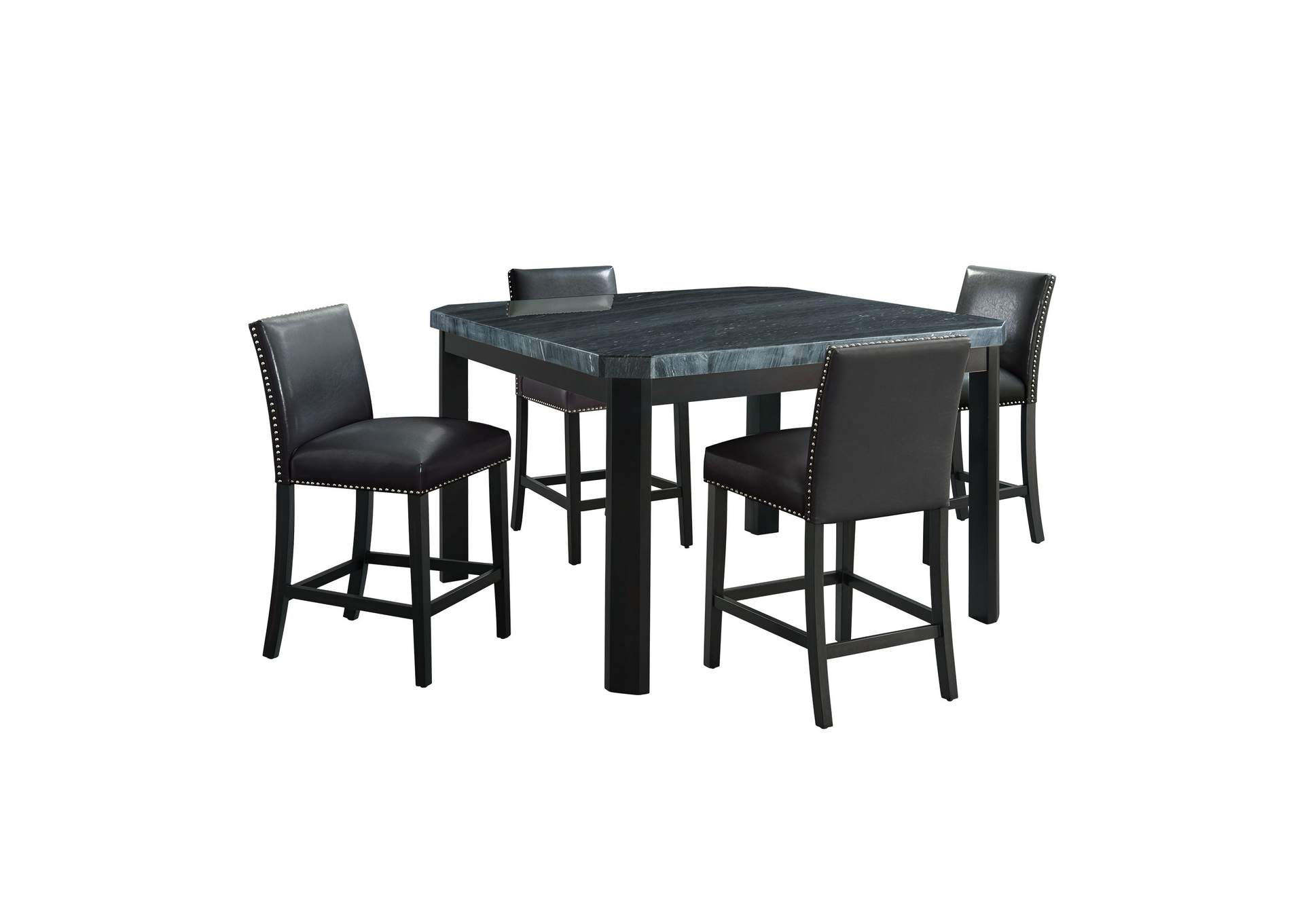 Francesca Square 5 Piece Counter Height Dining Set - Table Four Black Pu Chairs,Elements