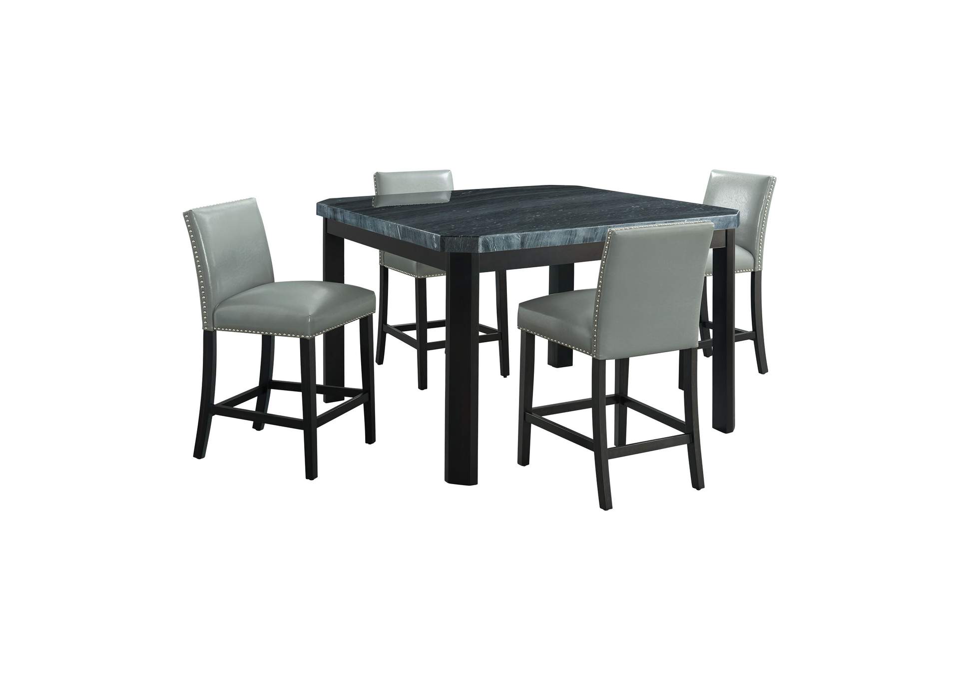 Francesca Square 5 Piece Counter Height Dining Set - Table Four Grey Pu Chairs,Elements