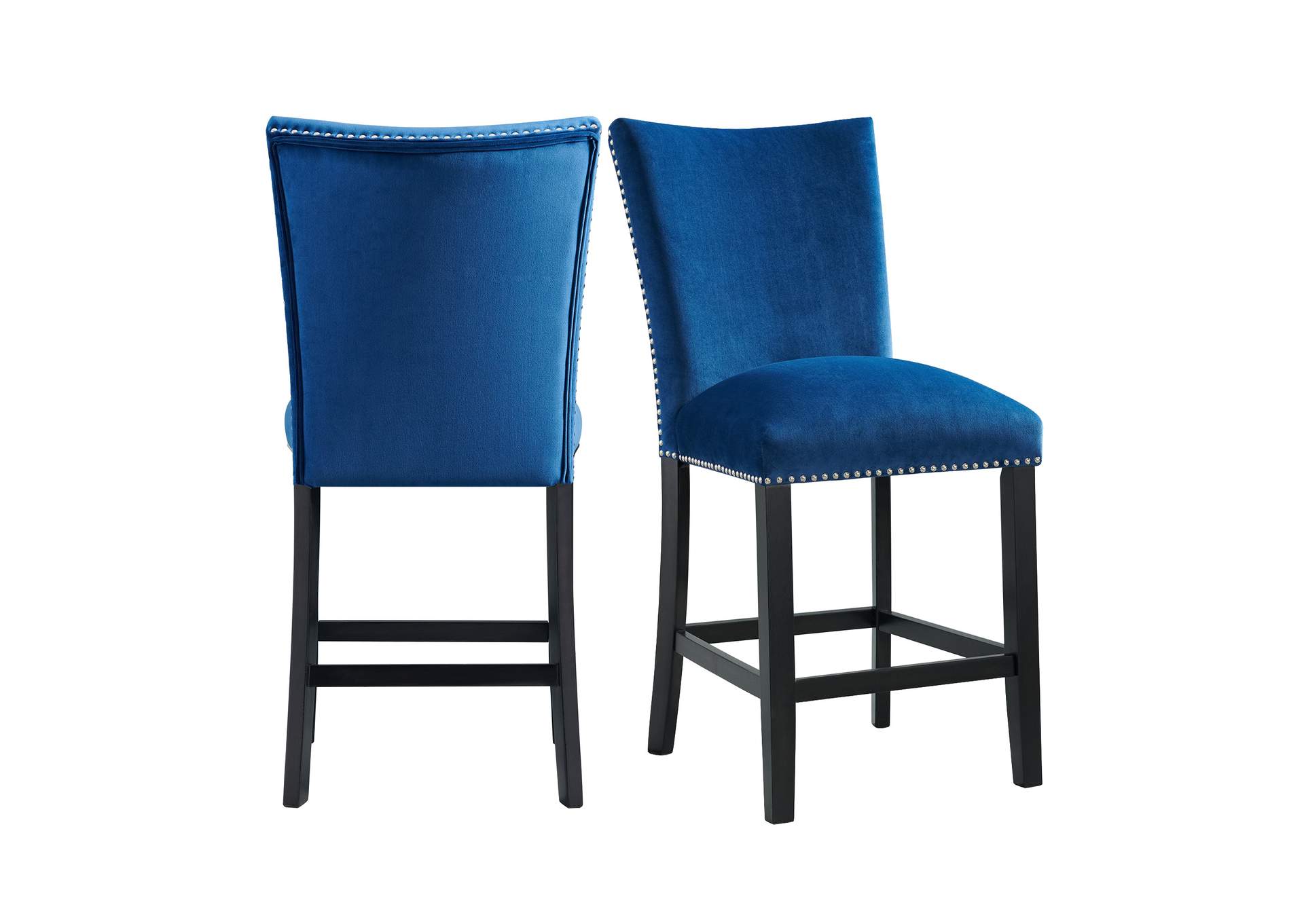 Francesca Square 5 Piece Counter Height Dining Set - Table Four Blue Velvet Chairs,Elements