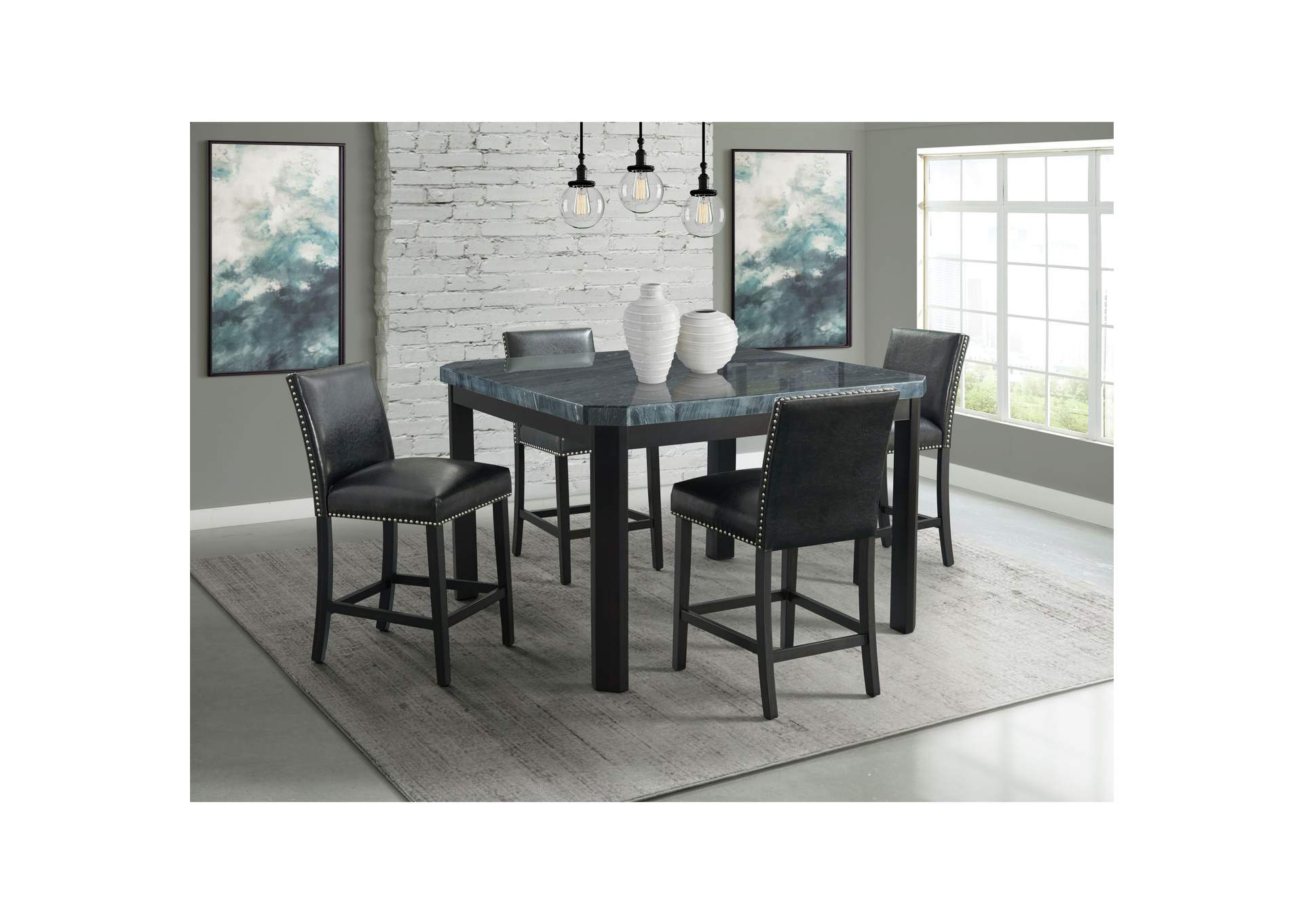 Francesca Square 5 Piece Counter Height Dining Set - Table Four Black Pu Chairs,Elements