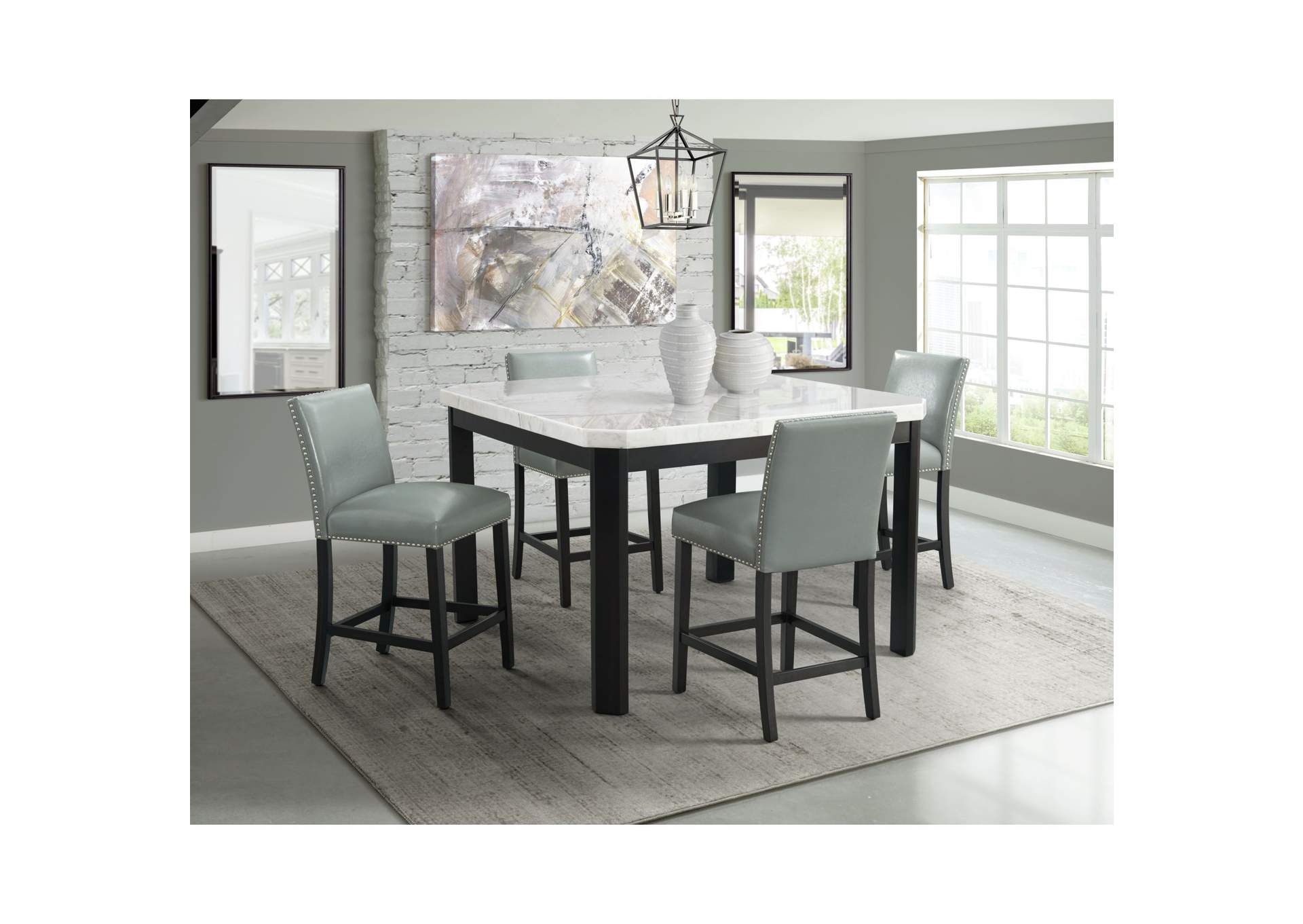 Francesca 5 Piece Square Counter Dining Set - Table Four Gray Chairs,Elements