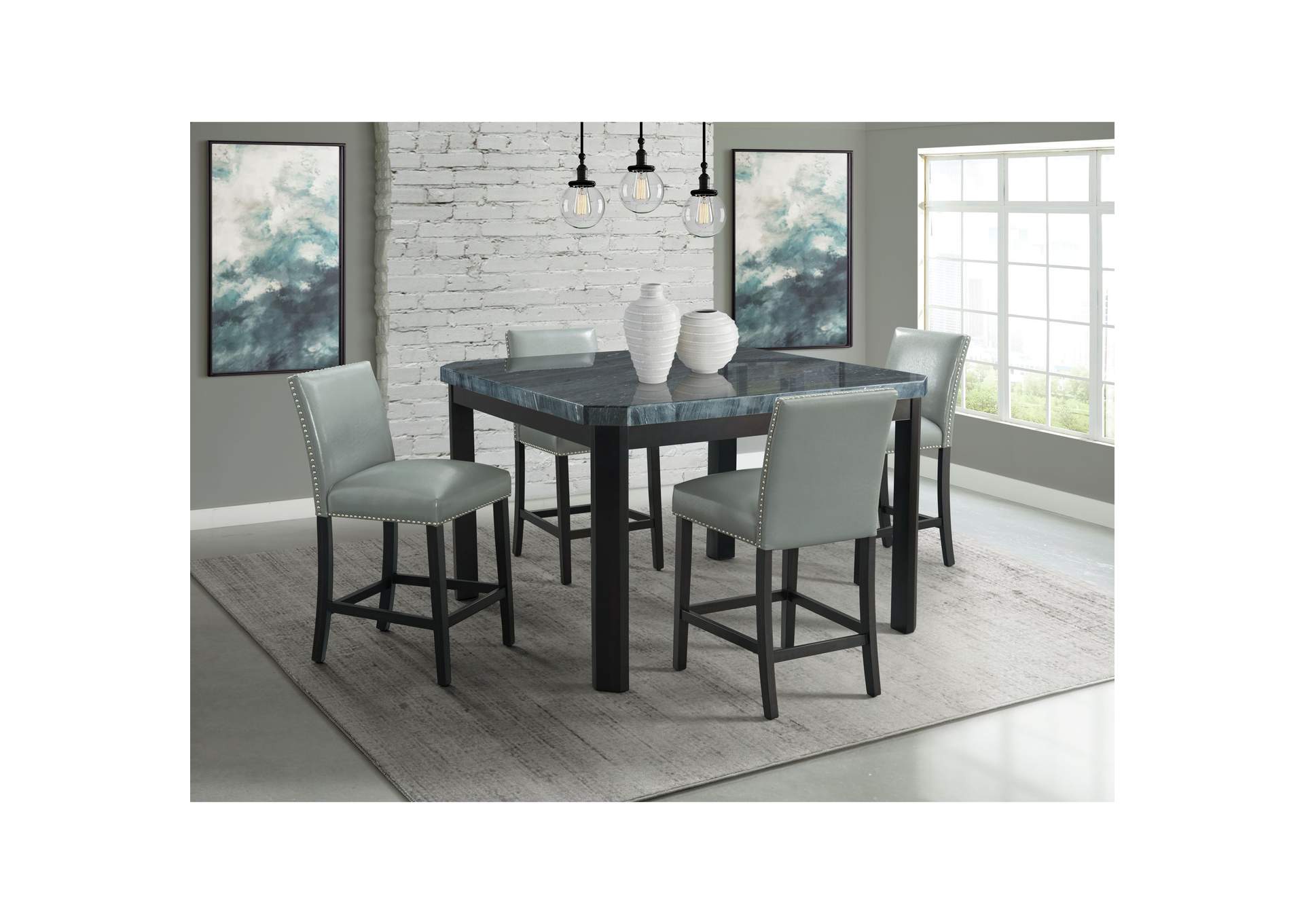 Francesca Square 5 Piece Counter Height Dining Set - Table Four Grey Pu Chairs,Elements