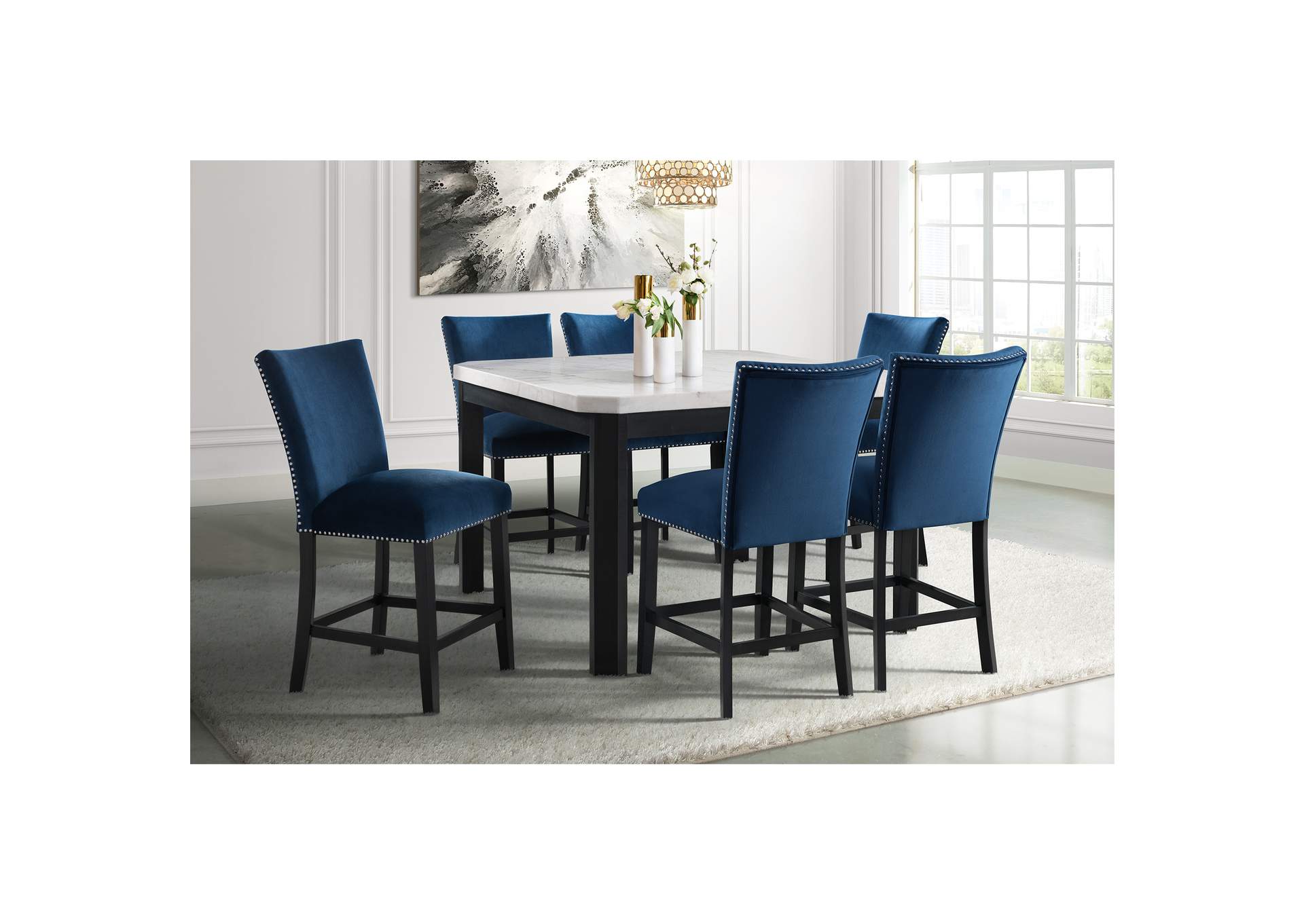 Francesca Counter Dining Blue Counter Velvet Side Chair 2 Per Pack,Elements