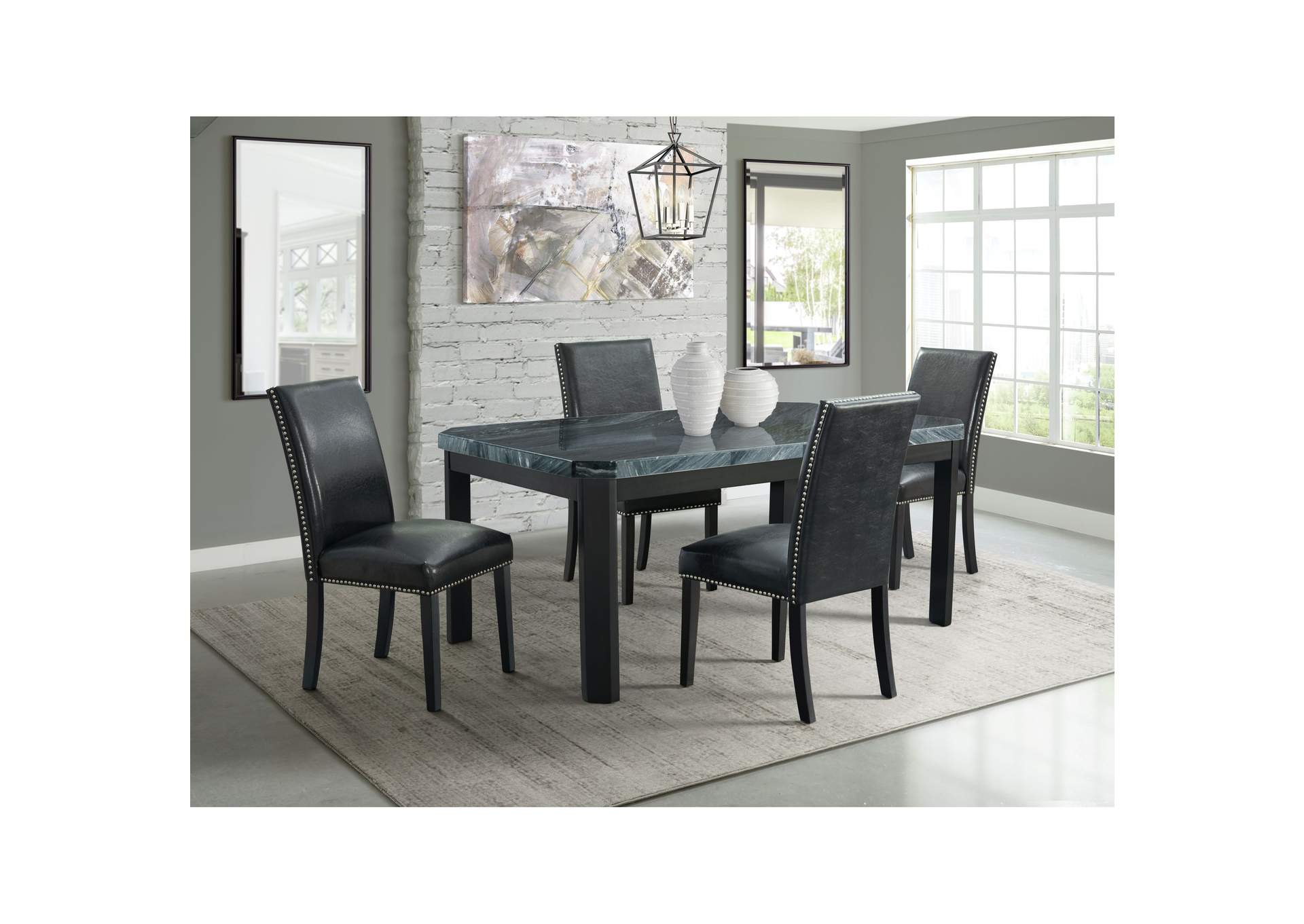 Francesca Rectangular 5 Piece Dining Set - Table Four Black Pu Chairs,Elements