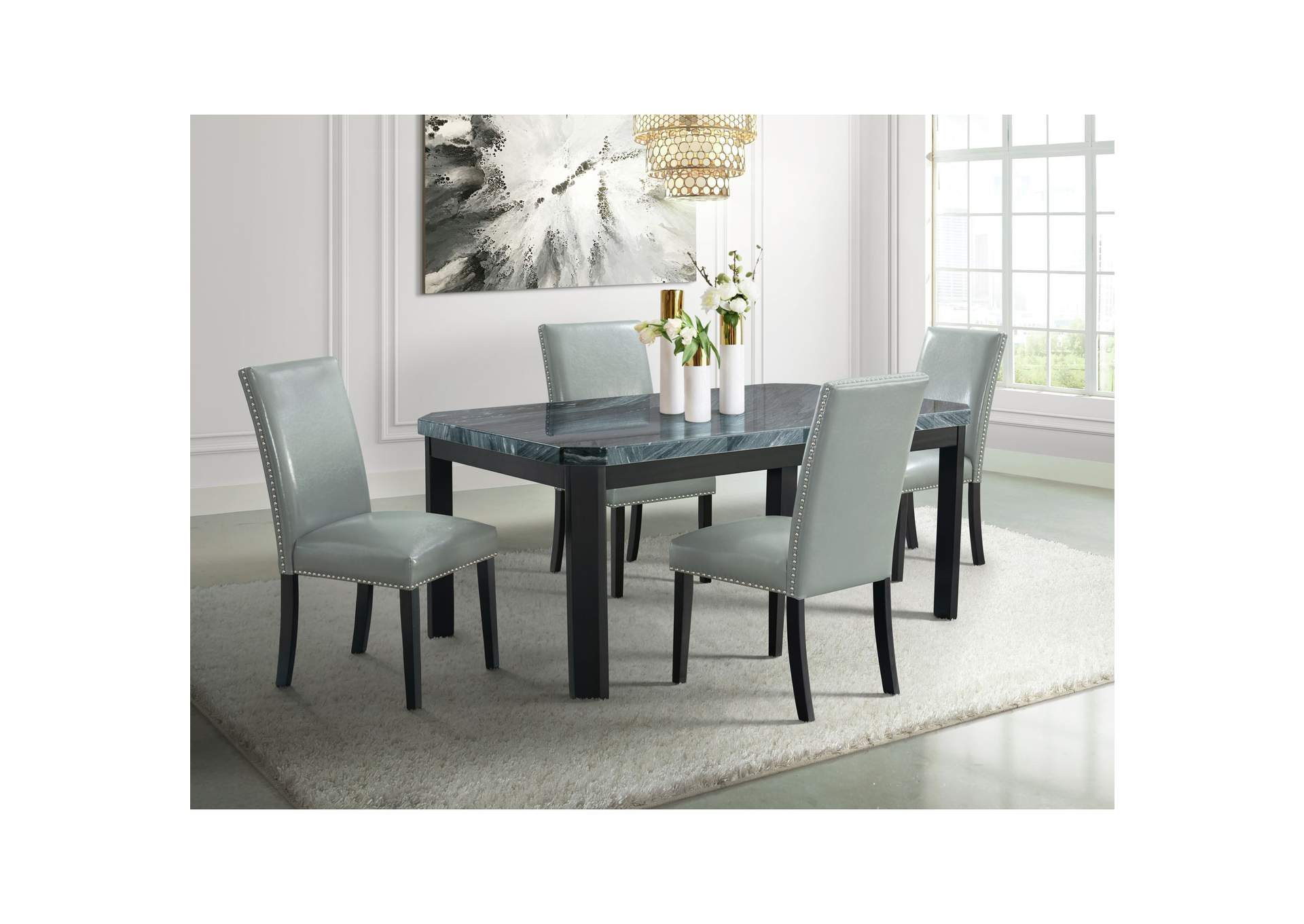 Francesca Rectangular 5 Piece Dining Set - Table Four Grey Pu Chairs,Elements