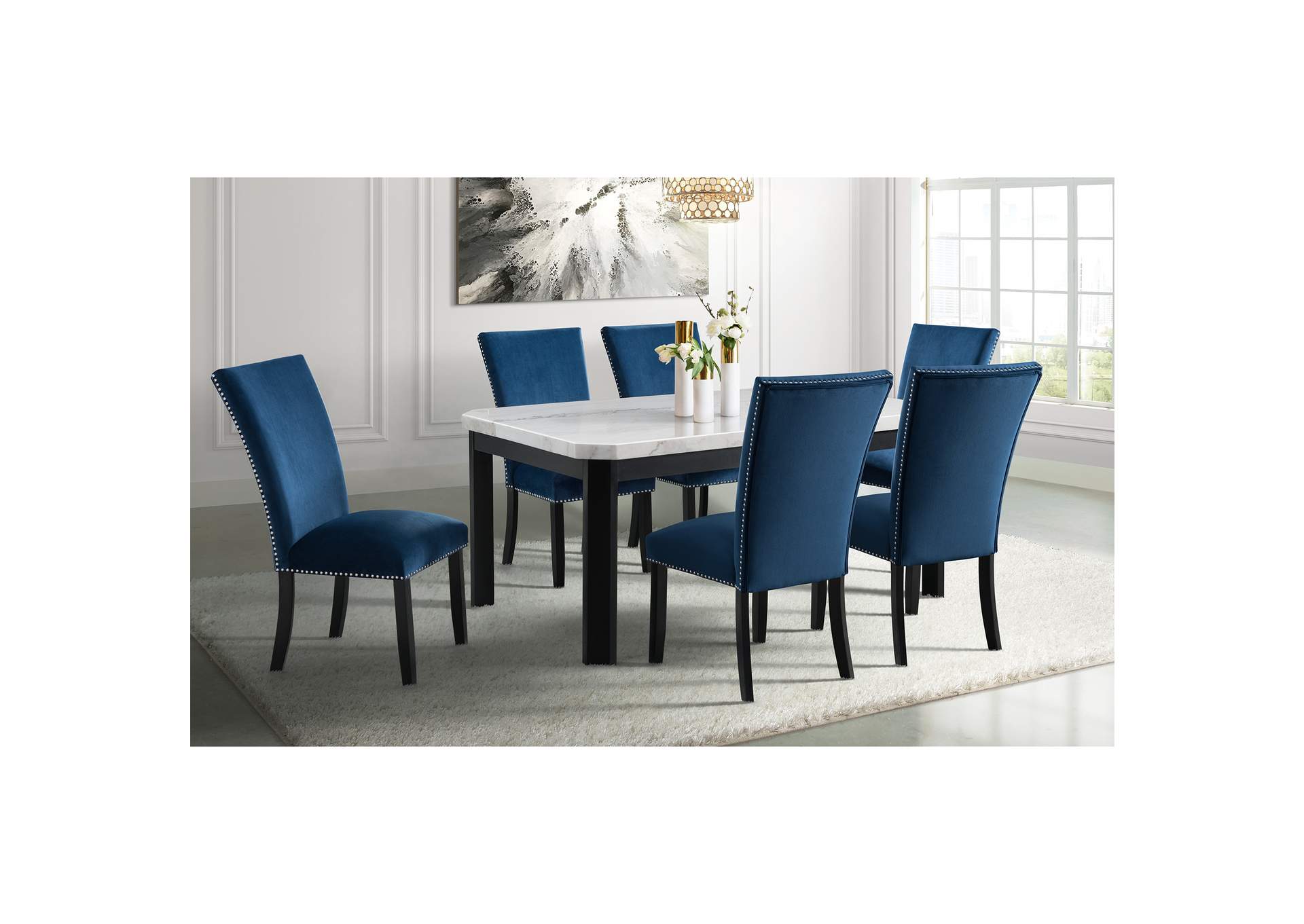 Francesca Rectangular Dining Blue Velvet Side Chair 2 Per Pack,Elements