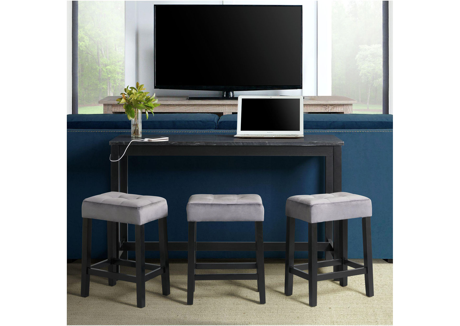 Frank Bar Table Single Pack Table Three Stools In Dark,Elements