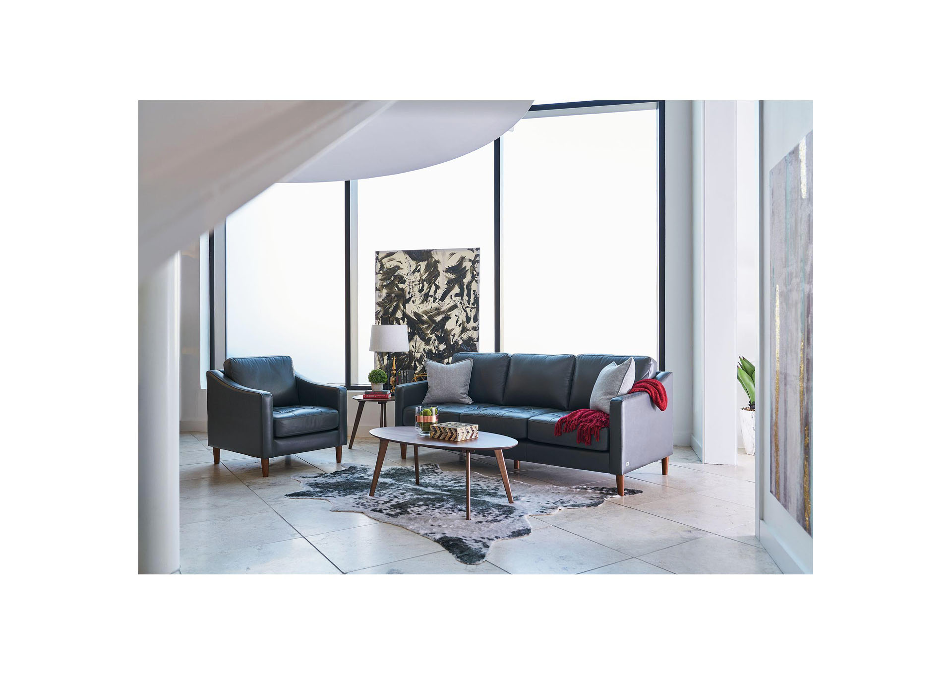 Freedom Large Sofa In Fiero Charcoal Top Grain - Pvc,Elements
