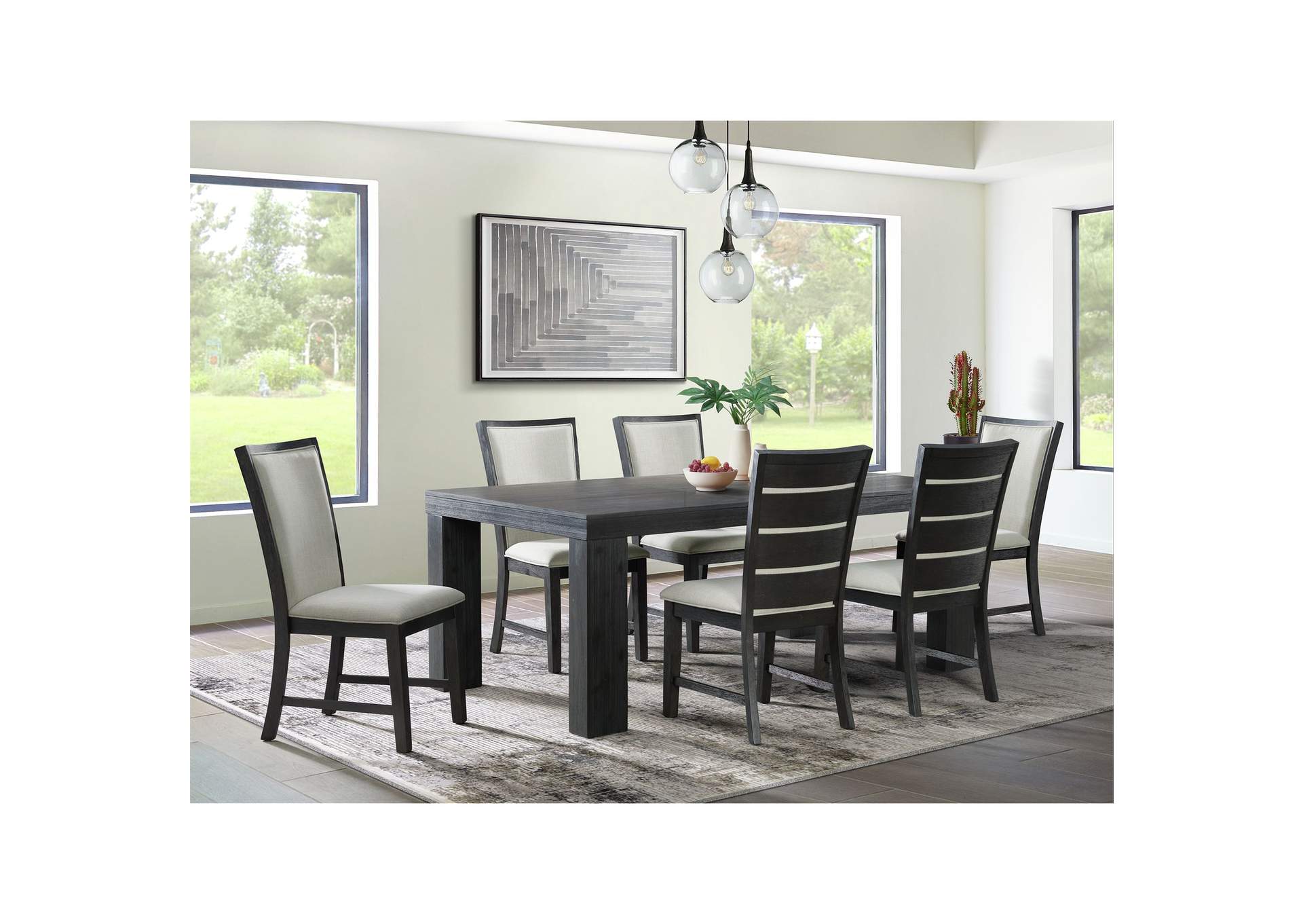 Grady 7 Piece Dining Set In Black - Table Six Slat Back Chairs,Elements