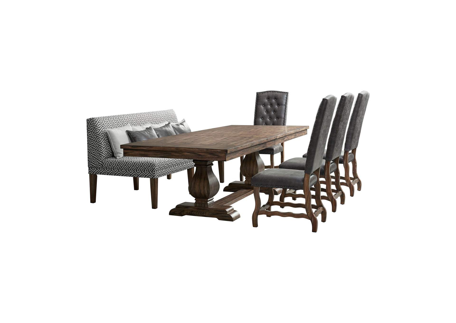 Gramercy 6 Piece Dining Set - Table Four Tufted Tall Back Chairs And Settee,Elements