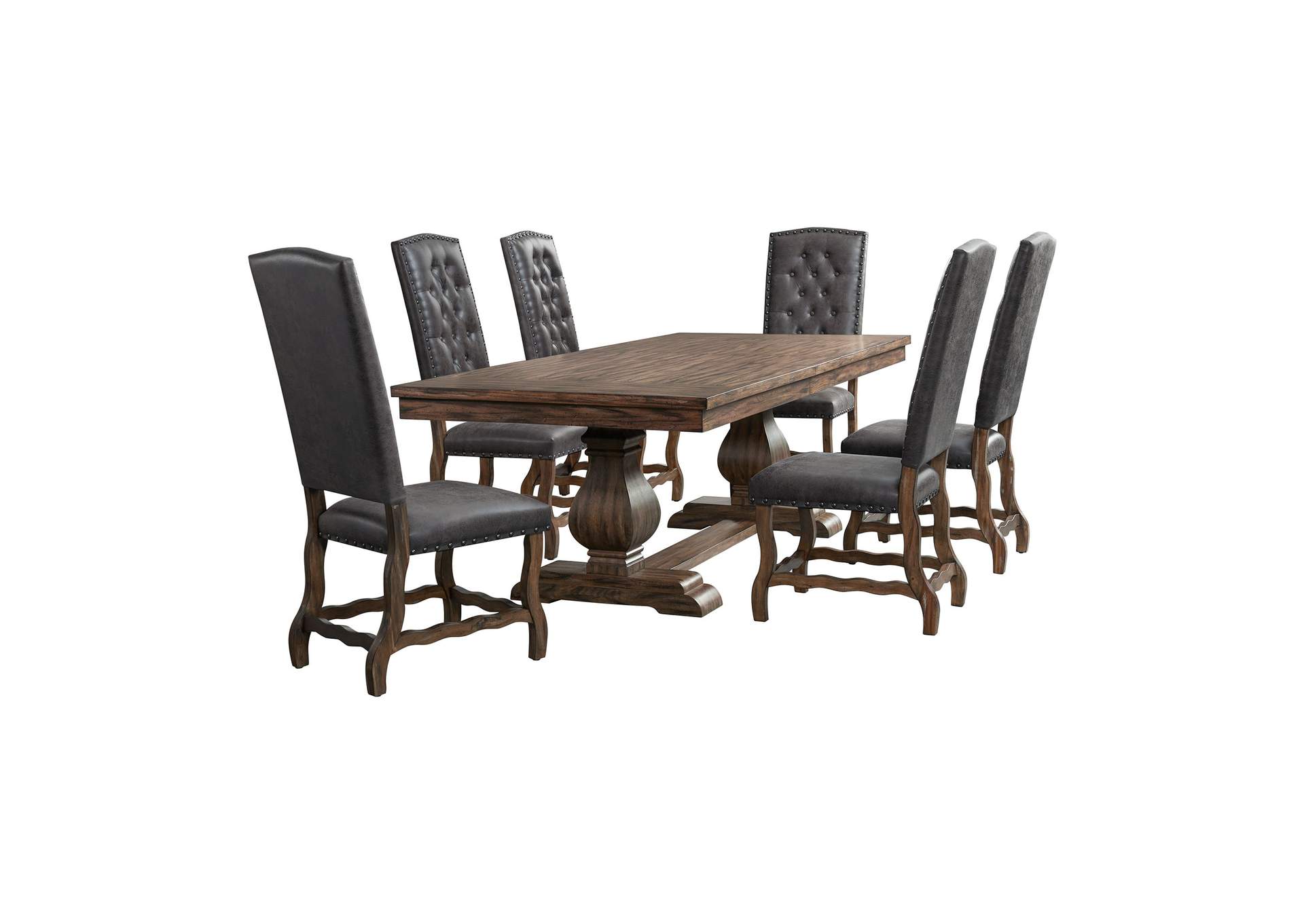 Gramercy 7 Piece Dining Set - Table And Six Tufted Tall Back Chairs,Elements