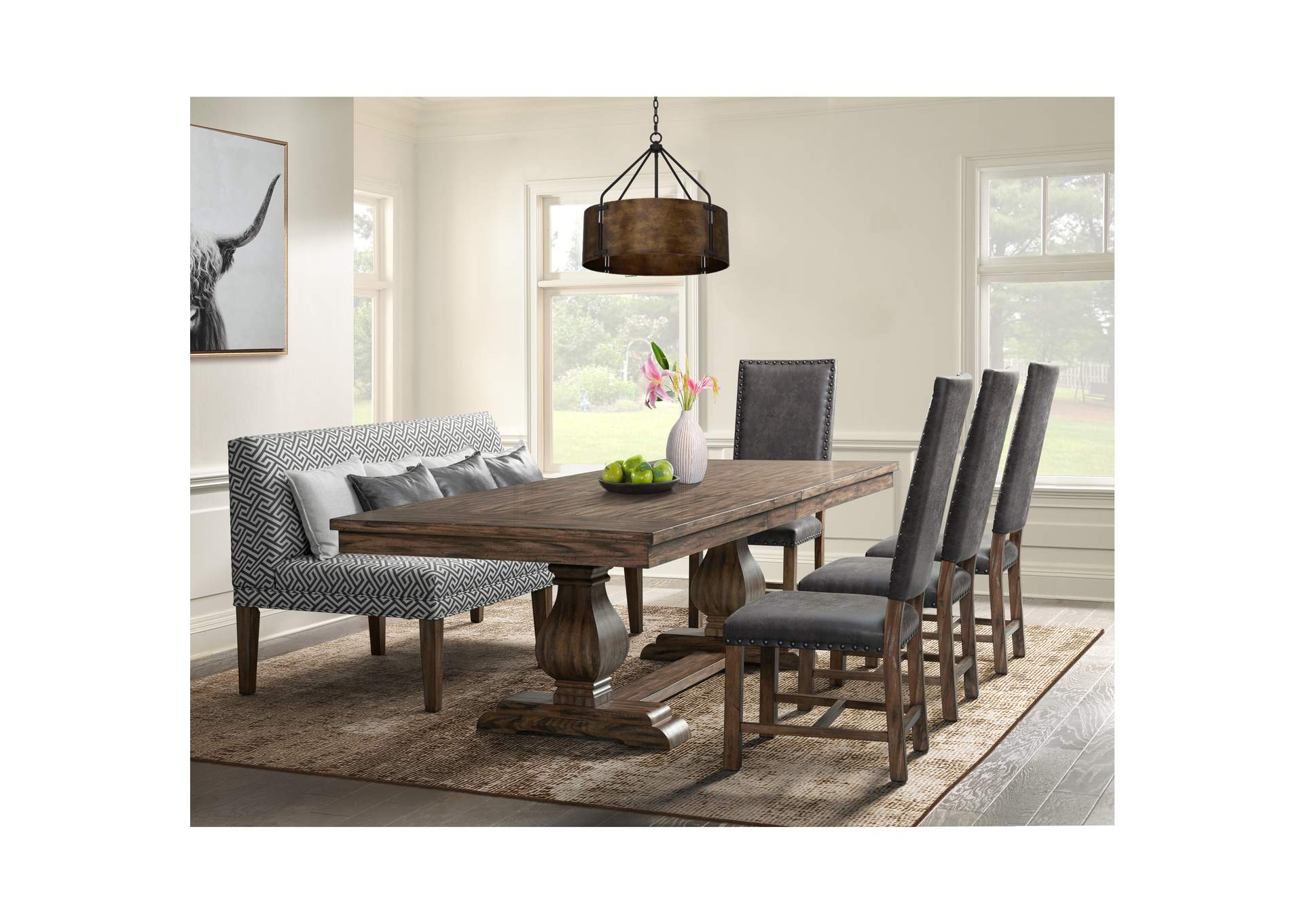 Gramercy 6 Piece Dining Set - Table Four Tall Back Chairs And Settee,Elements