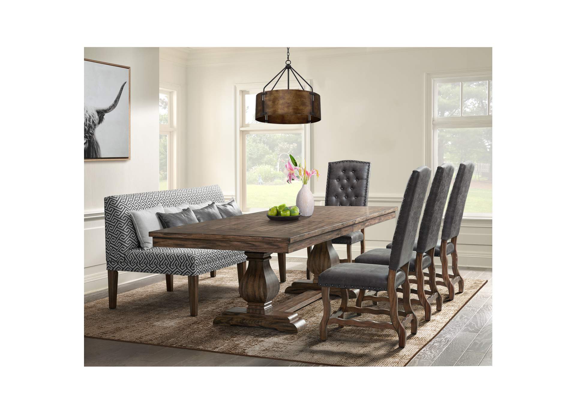 Gramercy 6 Piece Dining Set - Table Four Tufted Tall Back Chairs And Settee,Elements