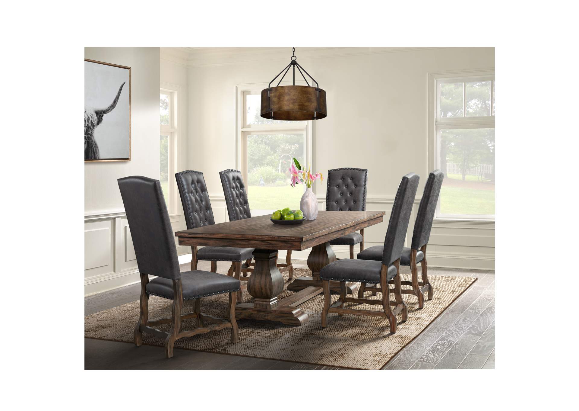 Gramercy 7 Piece Dining Set - Table And Six Tufted Tall Back Chairs,Elements