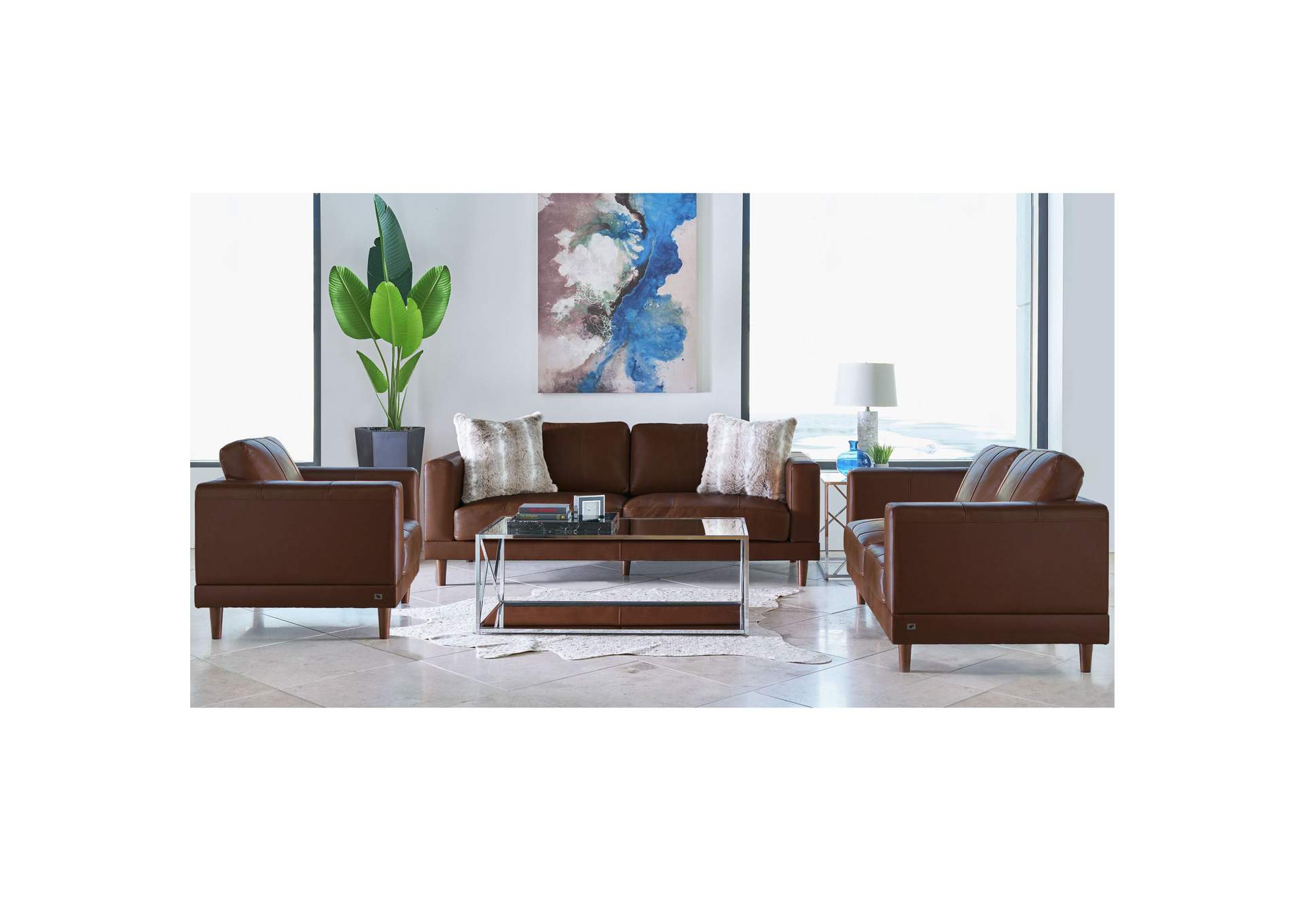 Hampton Loveseat In Fiero Chestnut Top Grain - Pvc,Elements