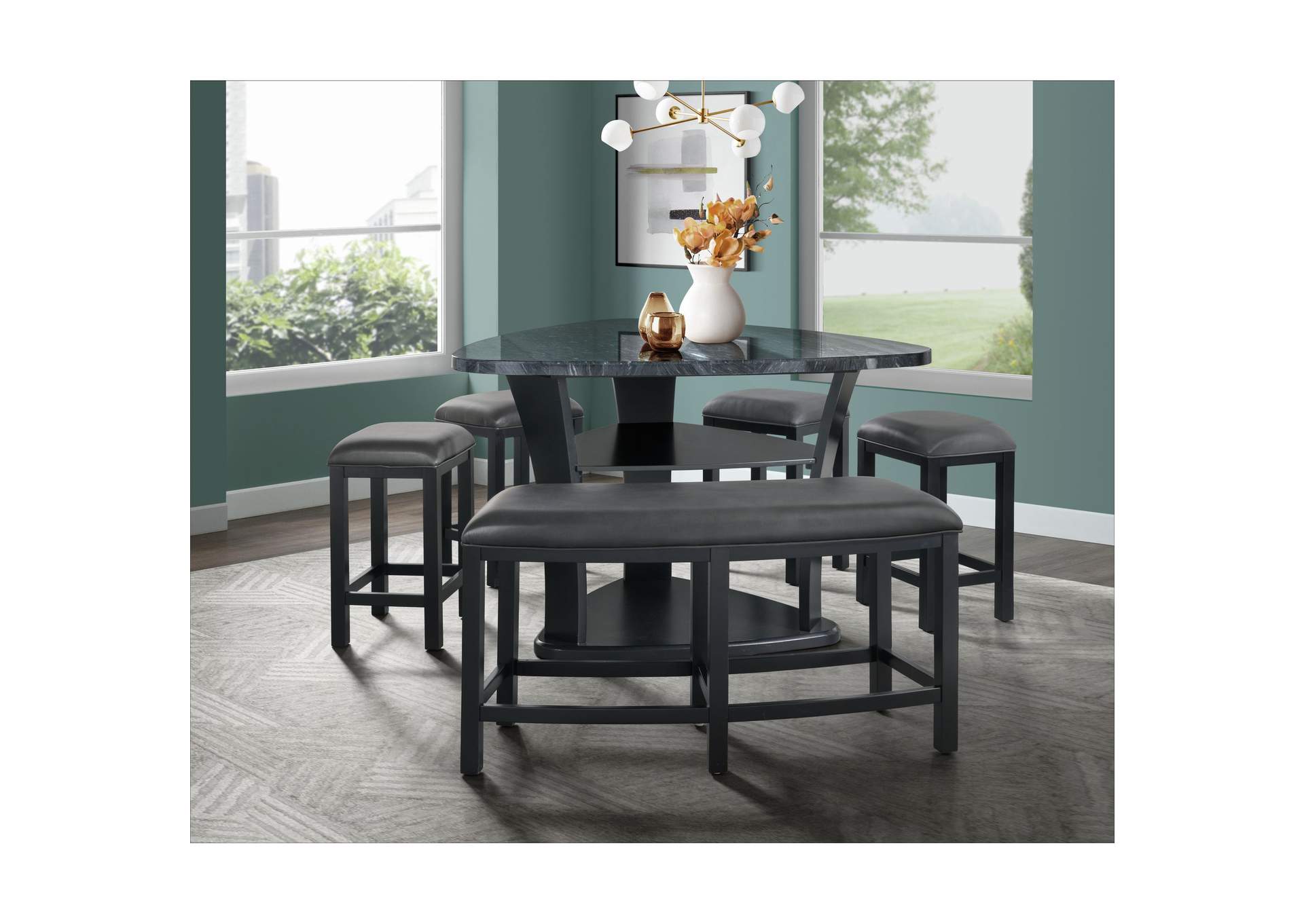 Hilson 6 Piece Counter Height Dining Set In Grey - Table Four Chairs Bench,Elements