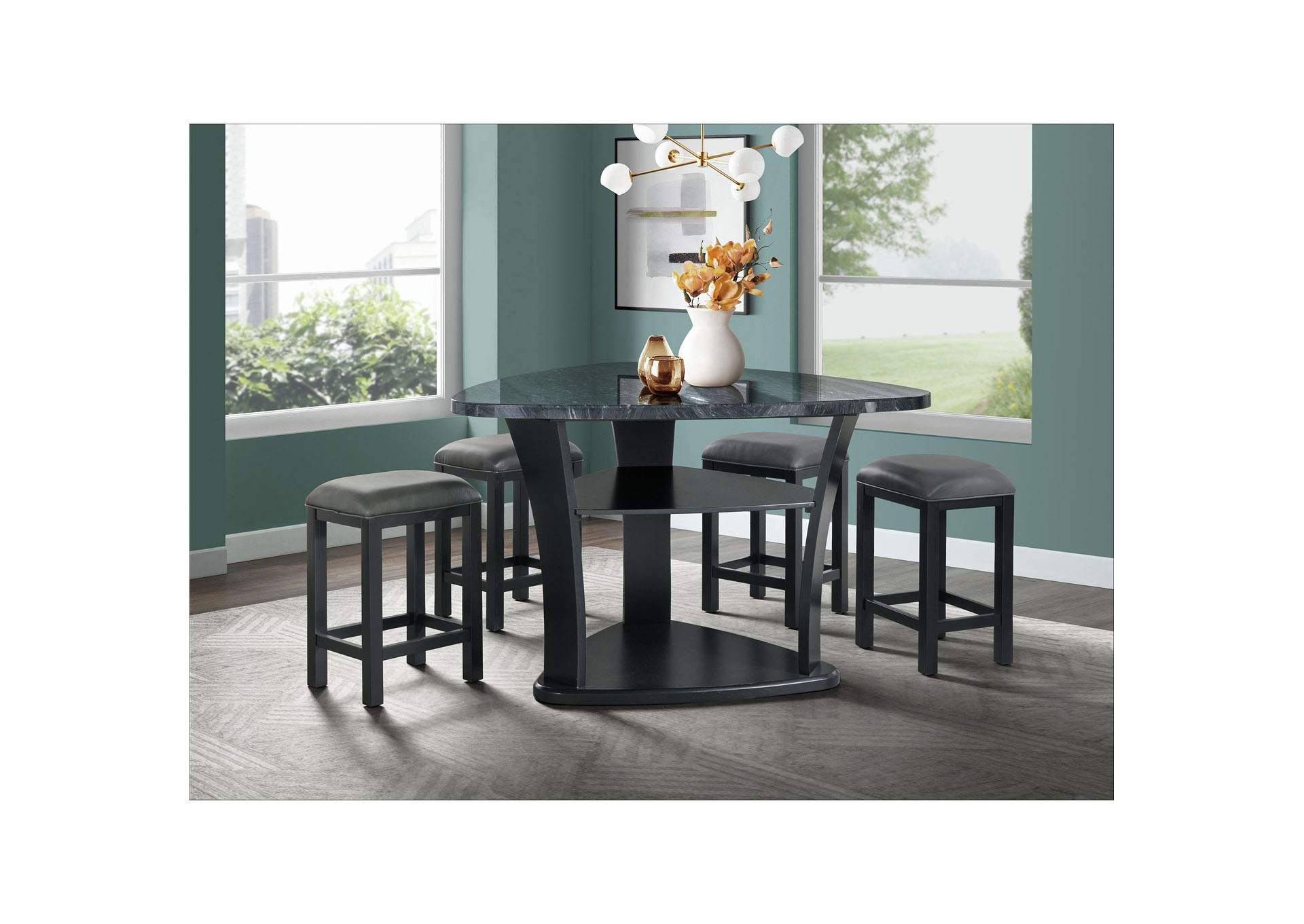 Hilson 5 Piece Counter Height Dining Set In Grey - Table Four Chairs,Elements