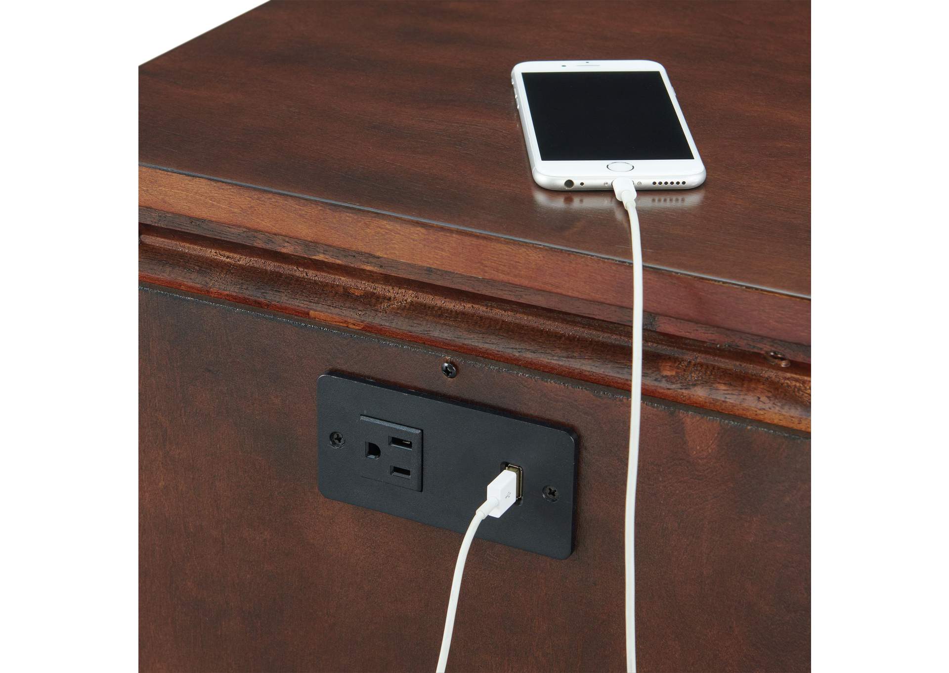 Holly Side Table With Power Port USB In Espresso 3A,Elements