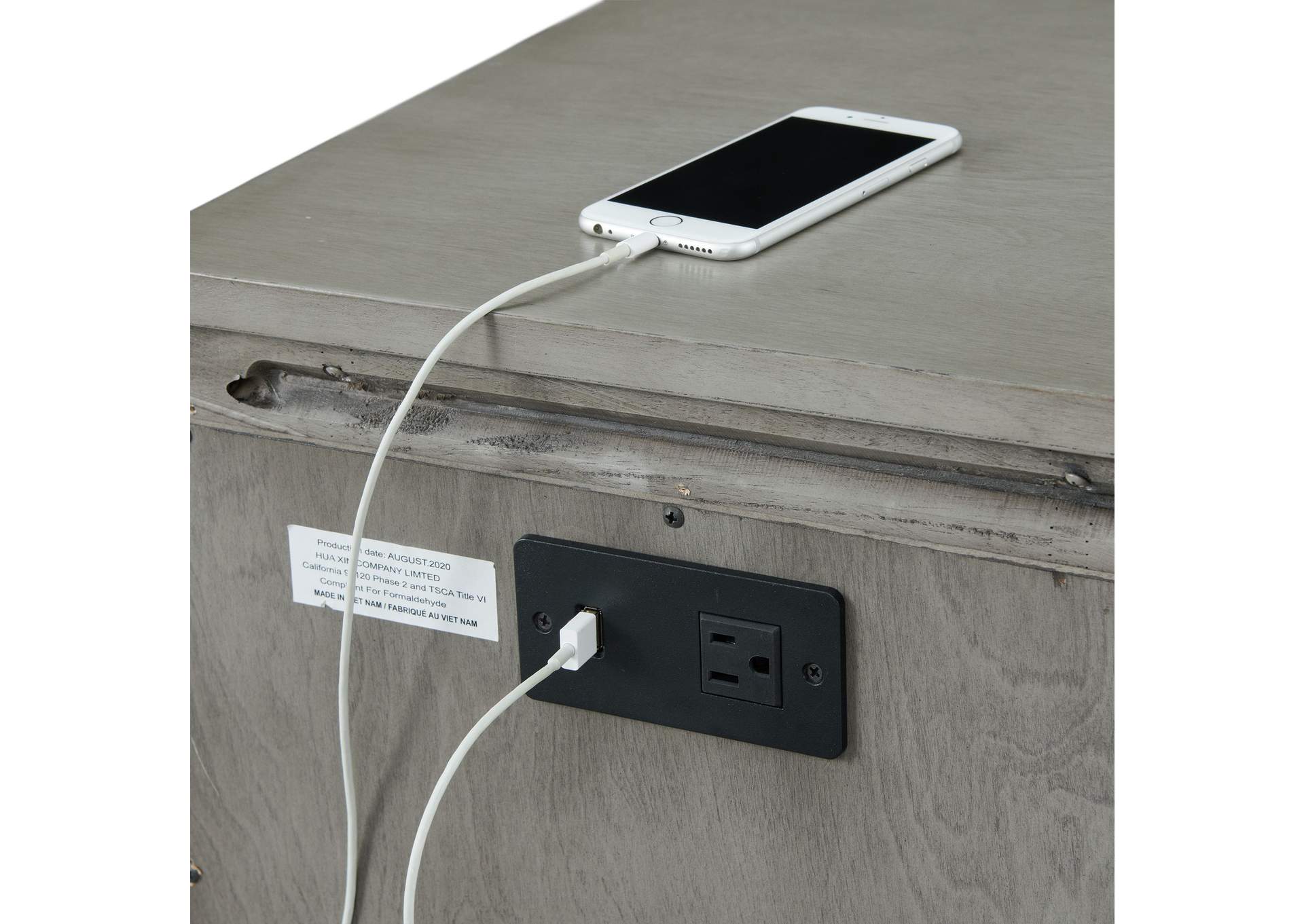 Holly Side Table With Power Port USB In Grey 3A,Elements