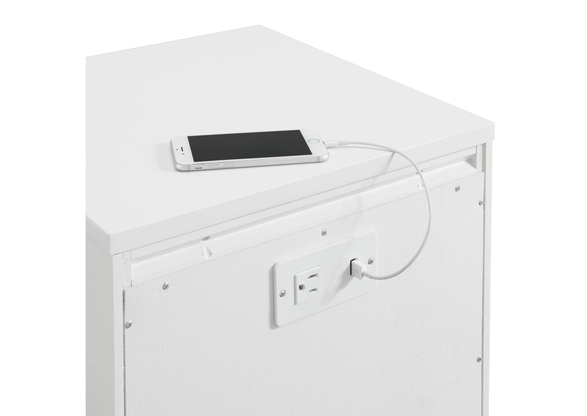 Holly Side Table With Power Port USB In White 3A,Elements