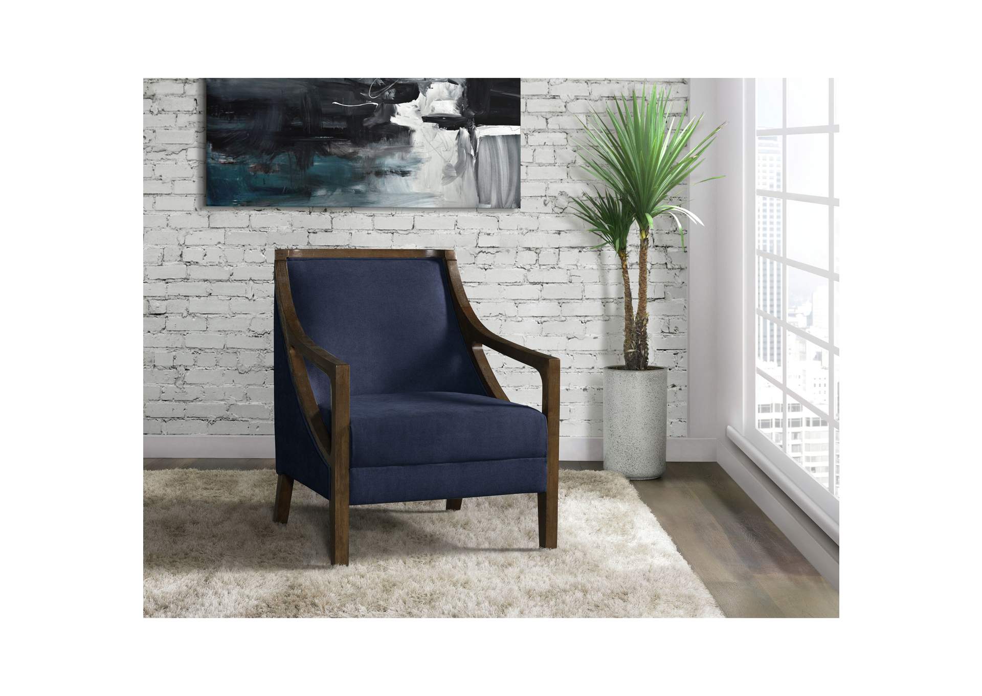 Hopkins Chair With Brown Arm In Columbia Navy,Elements