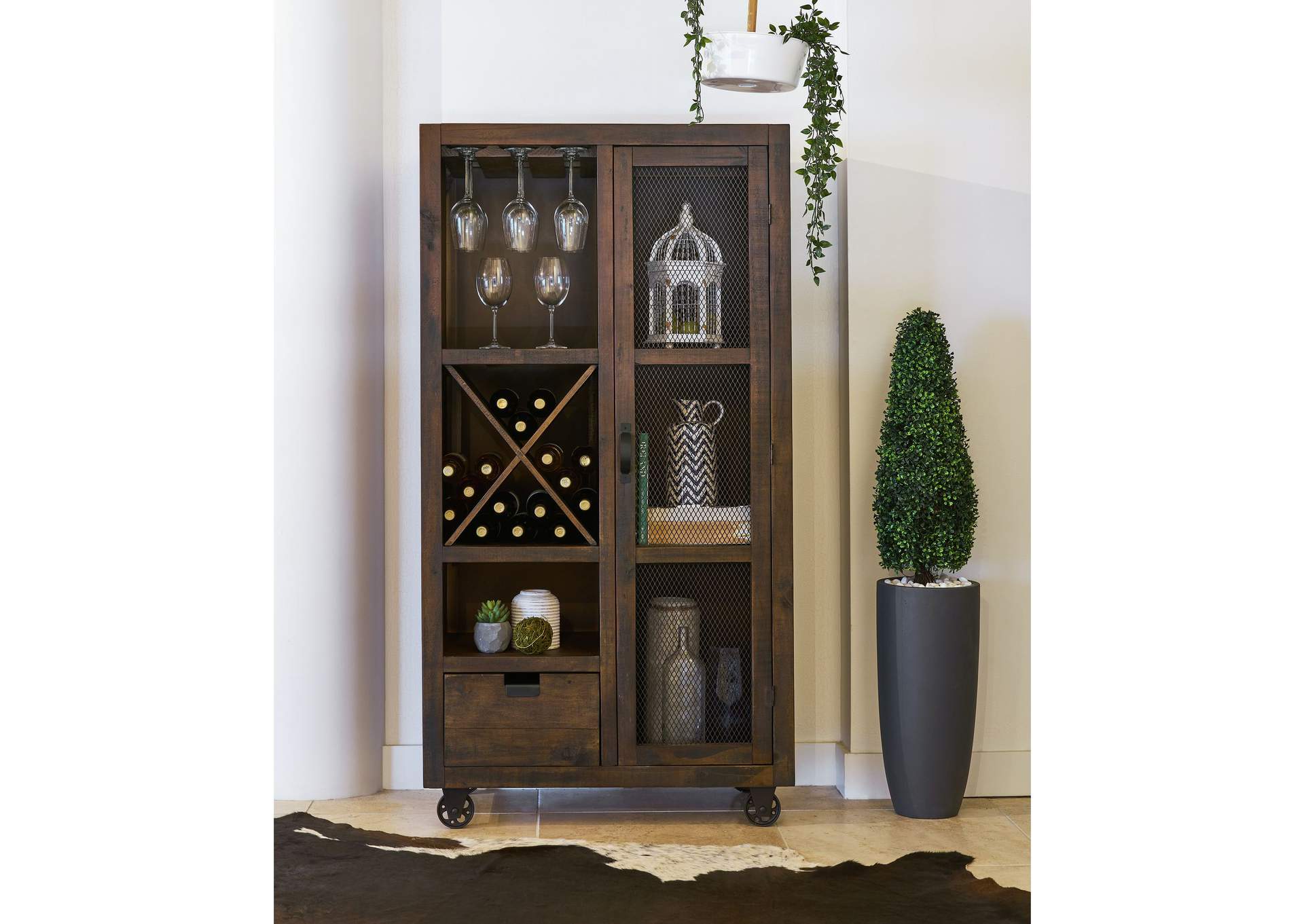 Industrial Chocolate - Brown Finish Tall Curio,Elements