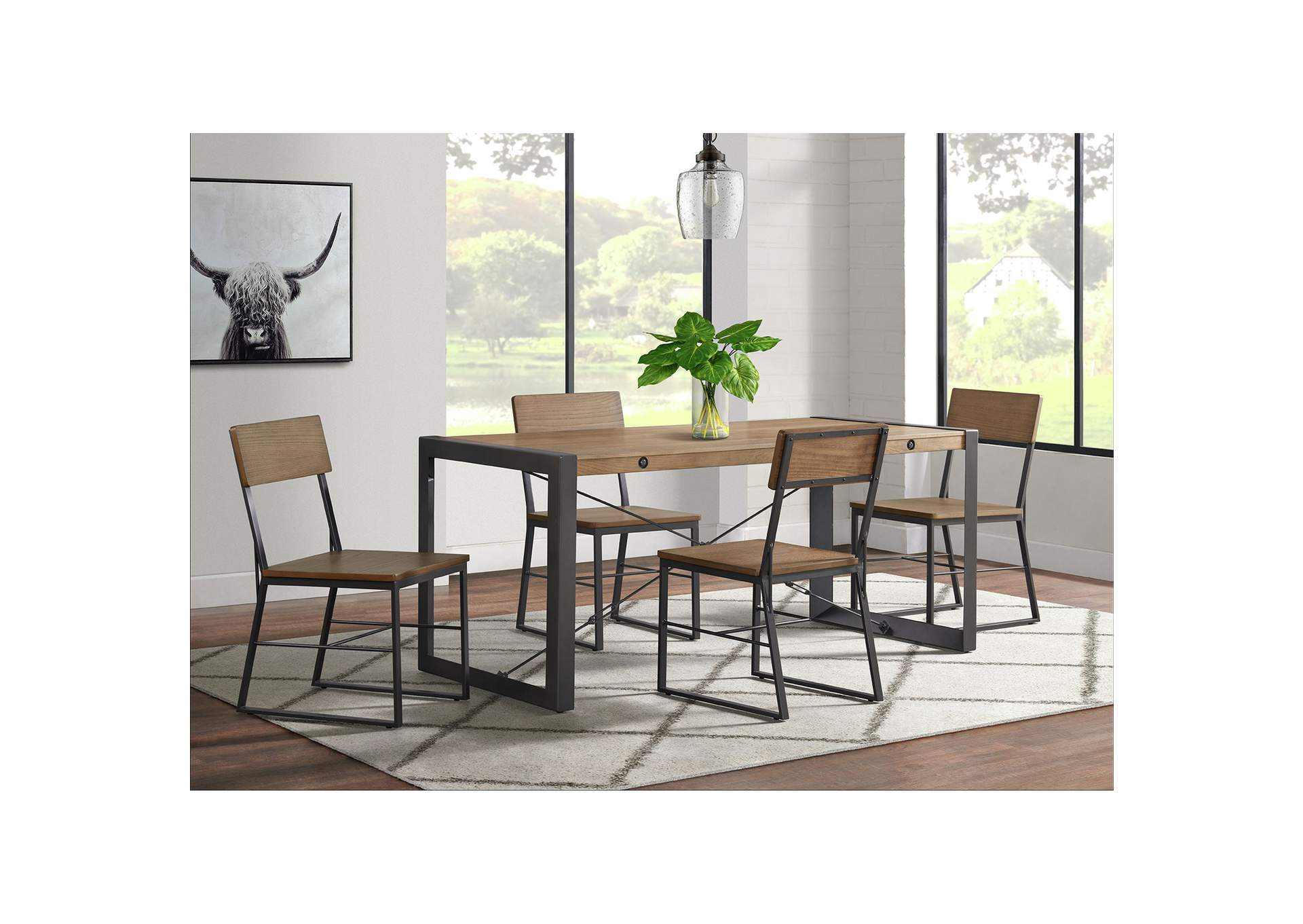 Industrial 5 Piece Dining Set In Walnut - Table And Four Chairs,Elements