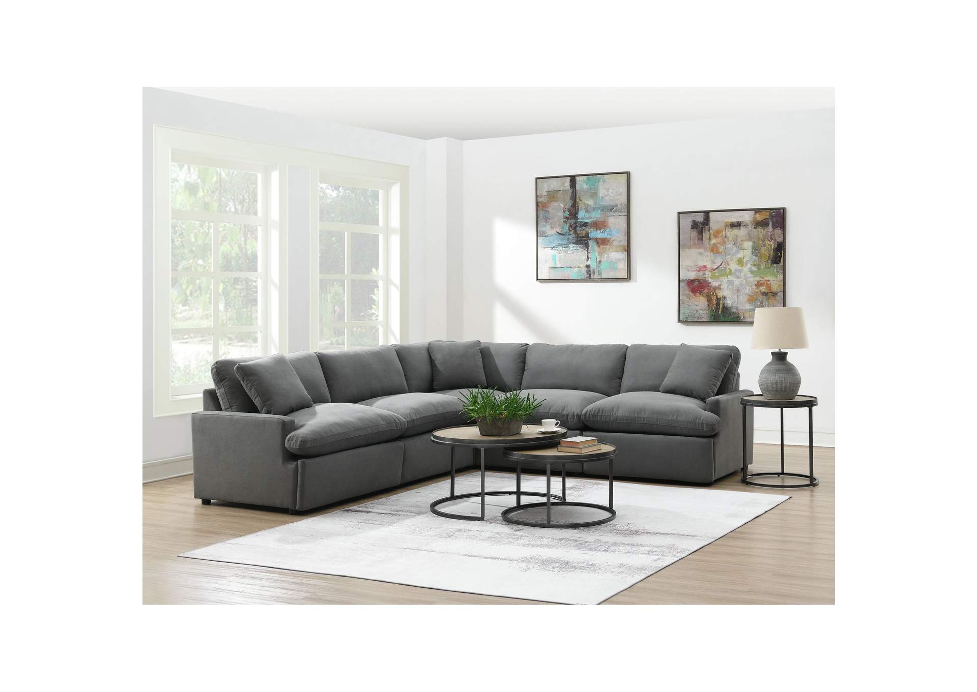 Inspirada Sectional - Fiber Cushion Power Right Hand Facingrecliner In Columbia Charcoal With 1 Self Pillow,Elements