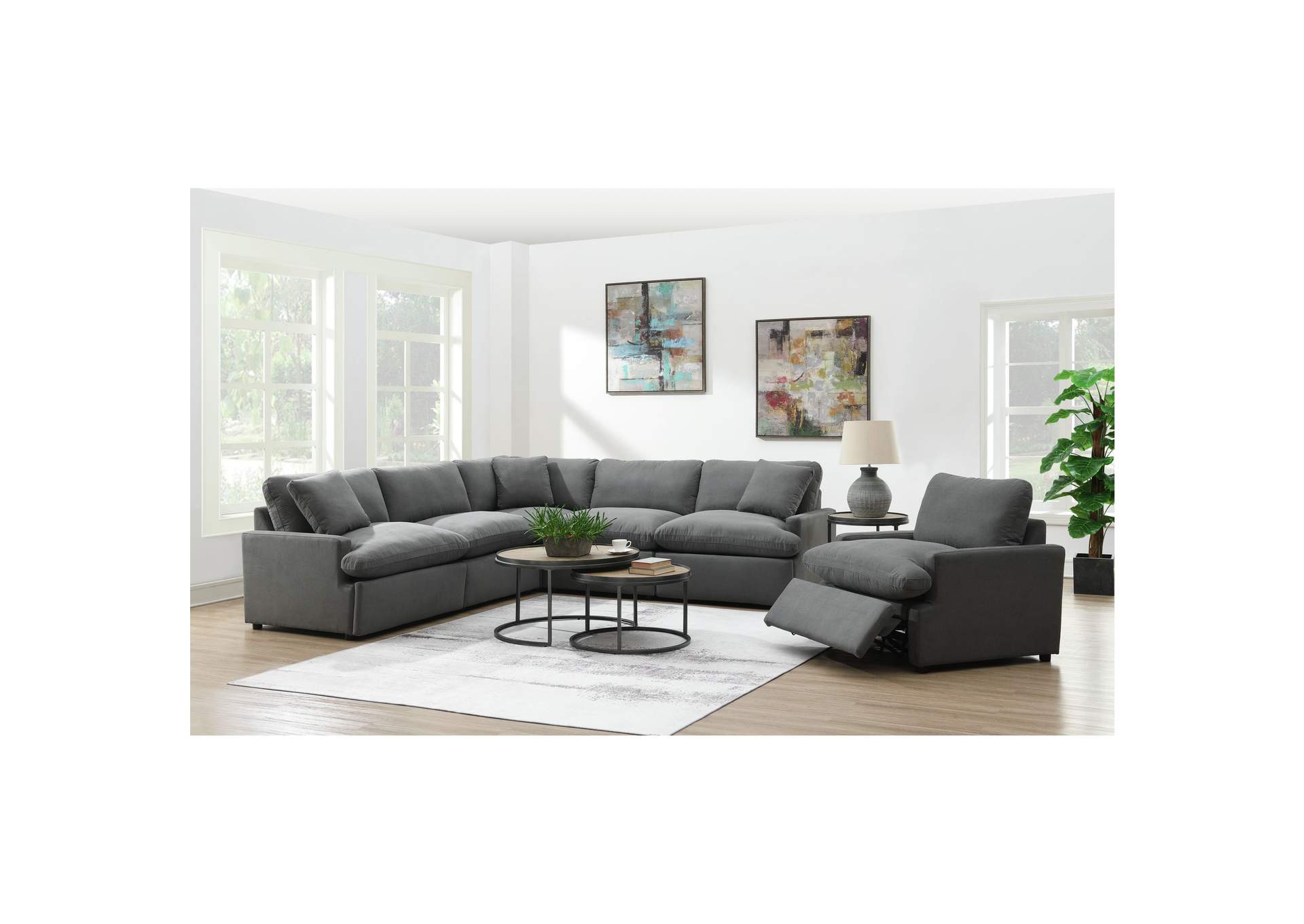 Inspirada Sectional - Fiber Cushion Power Recliner In Columbia Charcoal,Elements