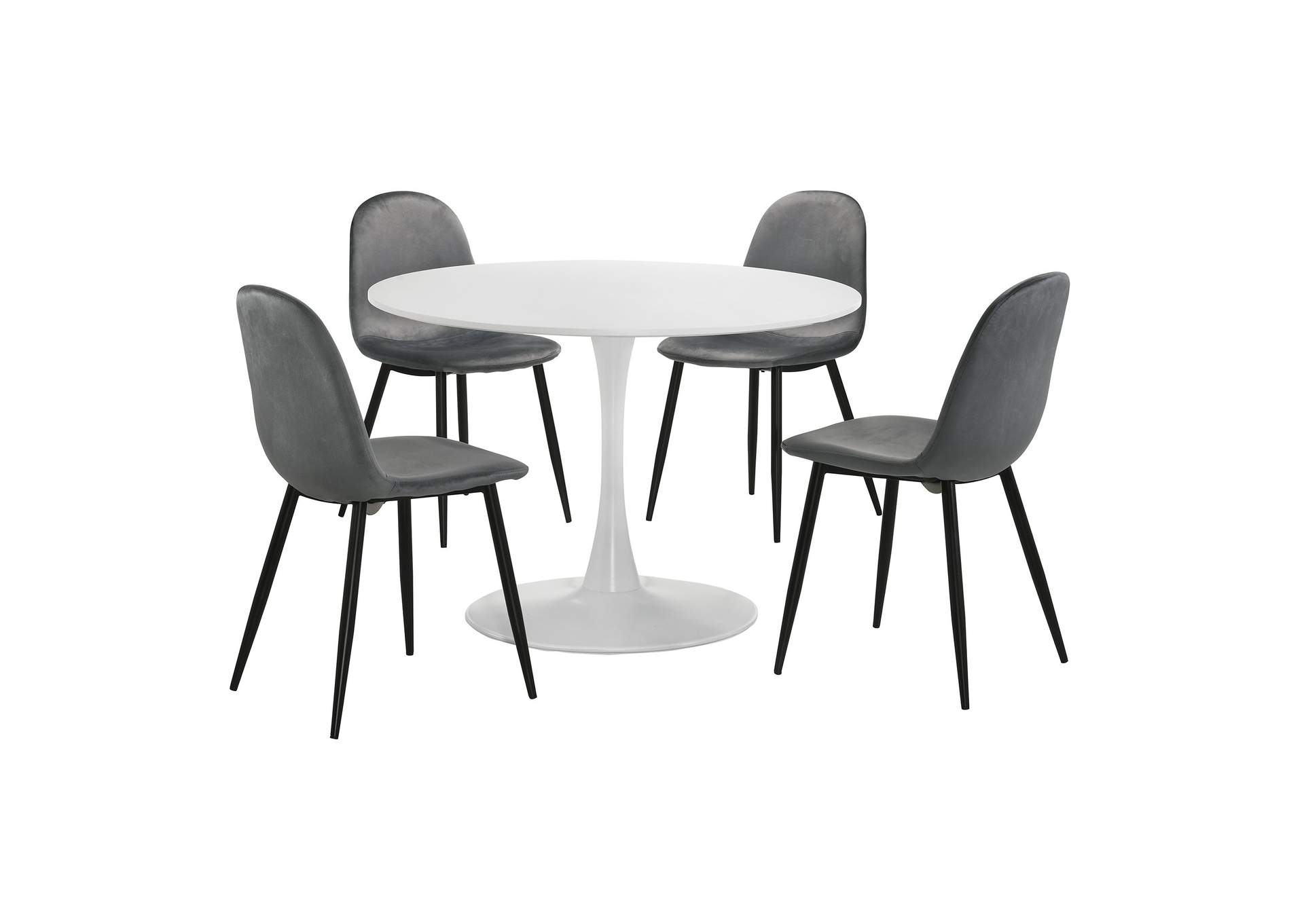 Isadora 5 Piece Dining Set - Table Four Dark Grey Velvet Chairs,Elements