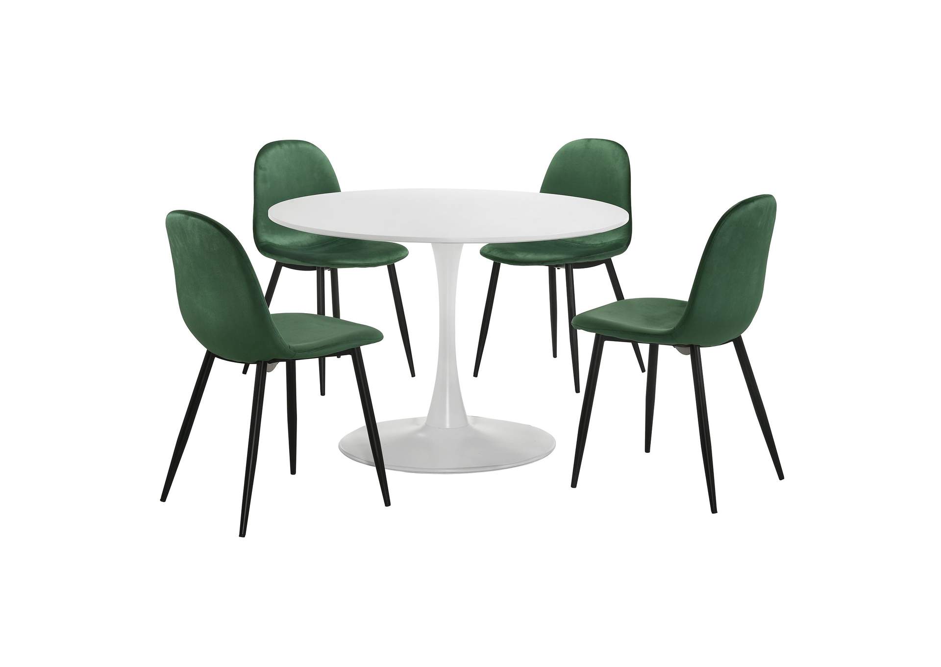 Isadora 5 Piece Dining Set - Table Four Emerald Velvet Chairs,Elements