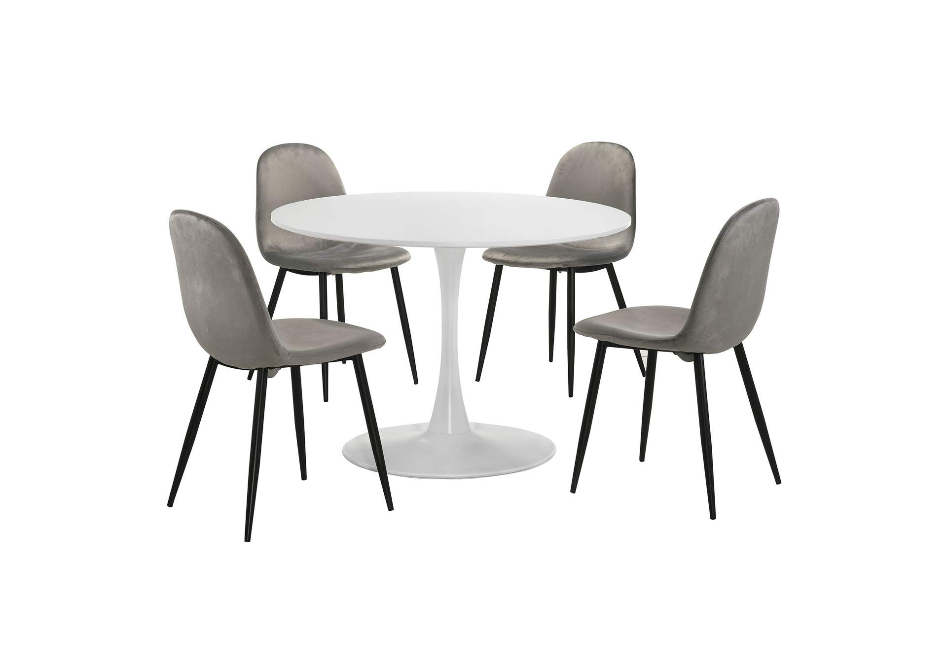 Isadora 5 Piece Dining Set - Table Four Light Grey Velvet Chairs,Elements