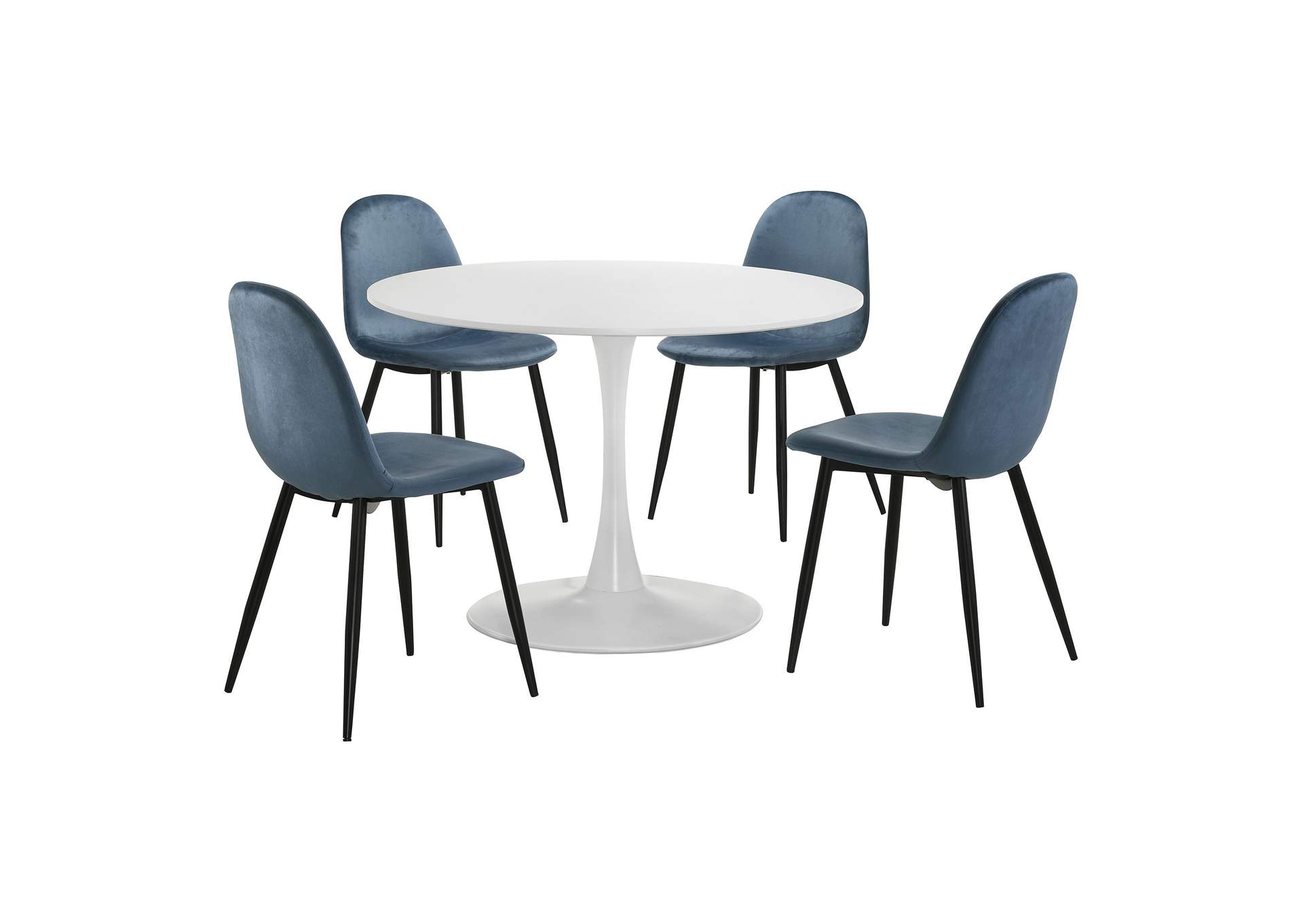 Isadora 5 Piece Dining Set - Table Four Navy Blue Velvet Chairs,Elements