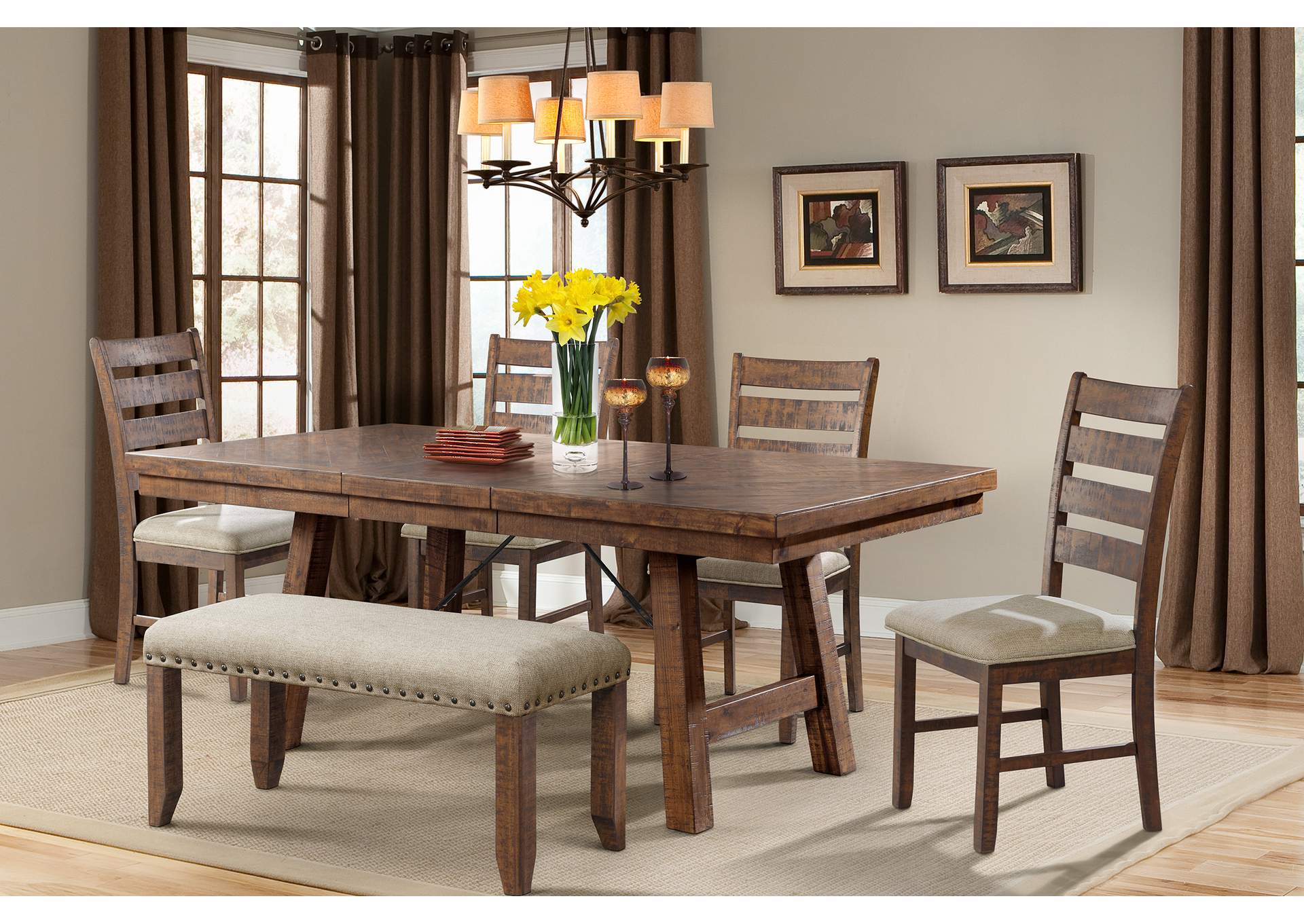 Jax 7 Piece Dining Set - Table 4 Ladder Side Chairs Bench,Elements