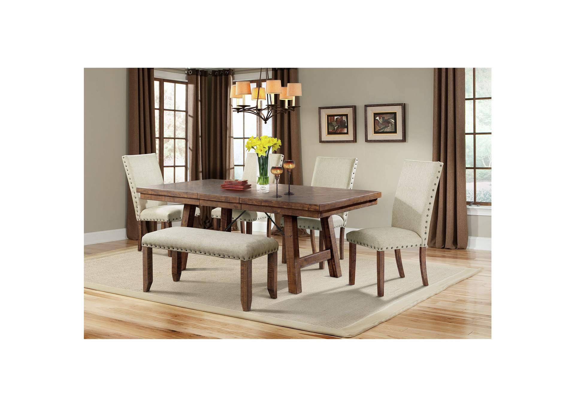Jax 6 Piece Dining Set - Table 4 Upholstered Side Chairs Bench,Elements