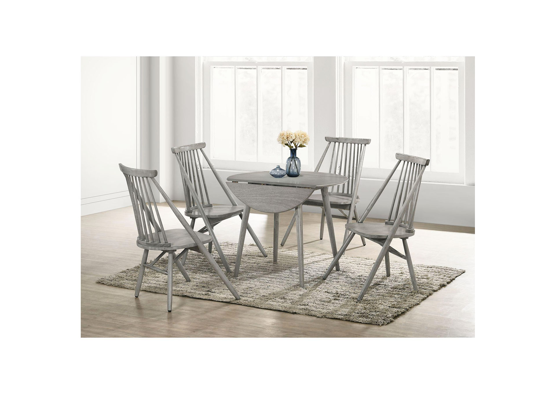 Jenson Round Folding 5 Piece Dining Set In Antique Grey - Table Four Bowen Chairs,Elements