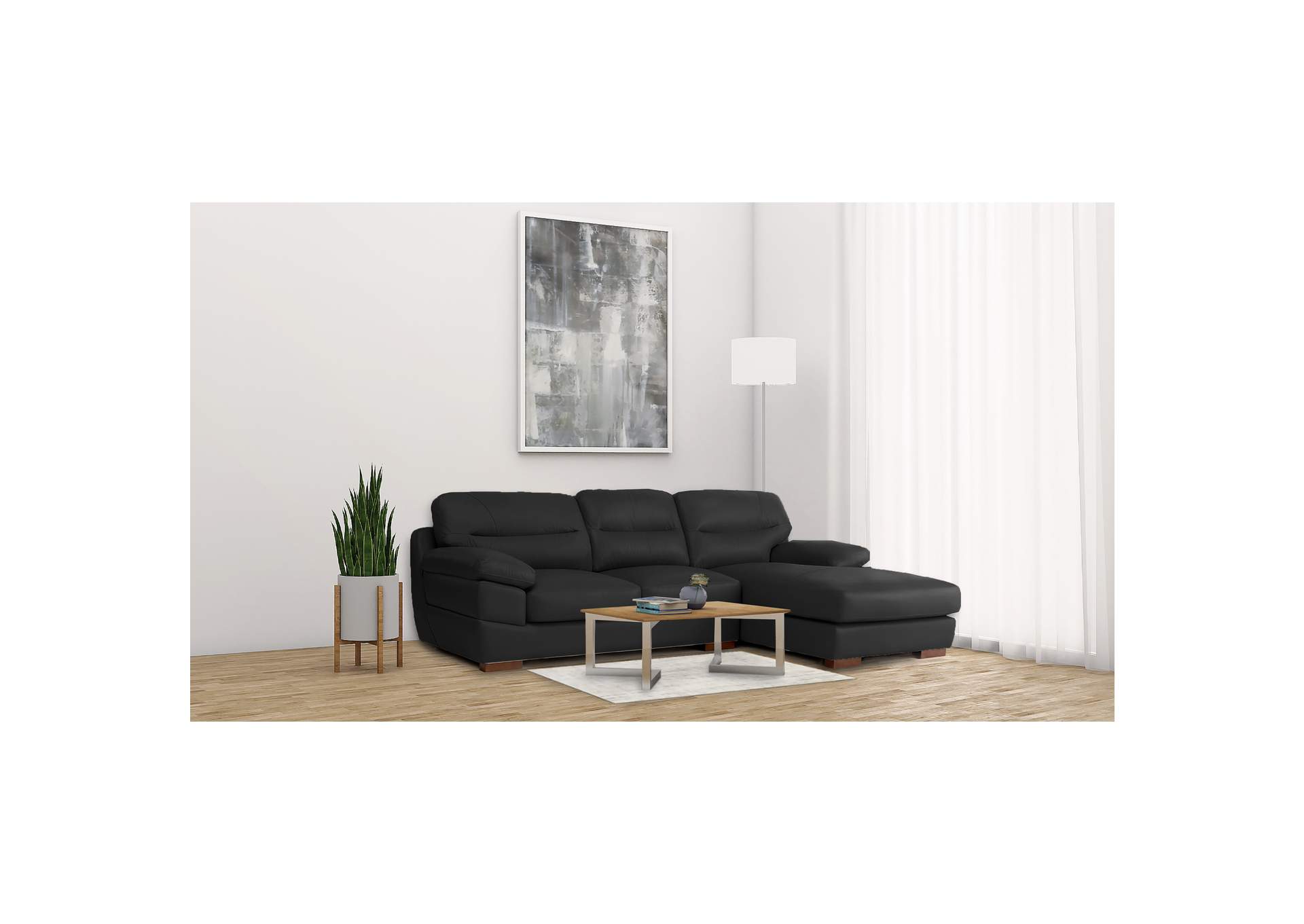 Jericho Right Hand Facing Chaise In Fiero Black Top Grain - Pvc,Elements