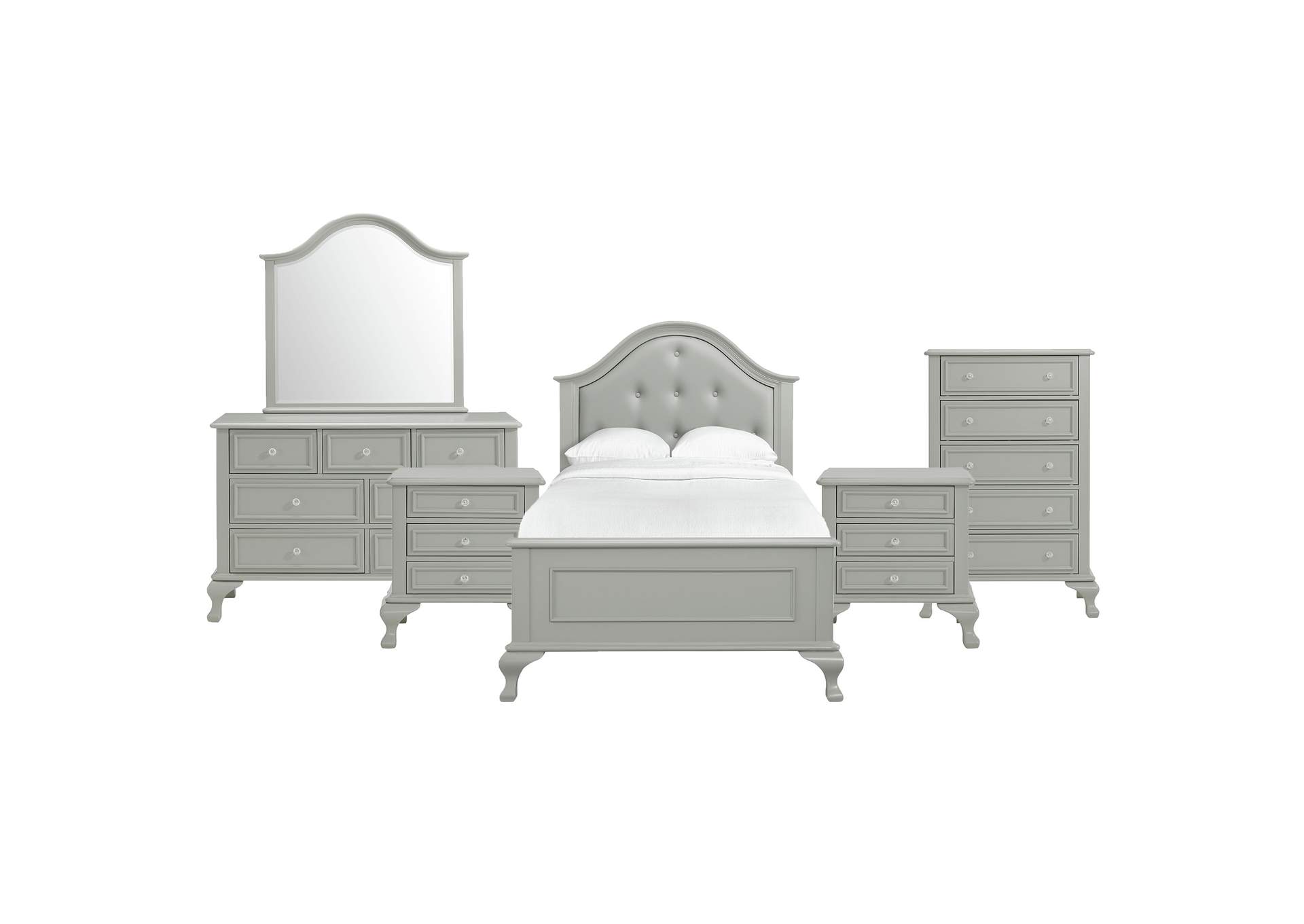 Jesse Twin Panel 6 Piece Bedroom Set In Grey,Elements