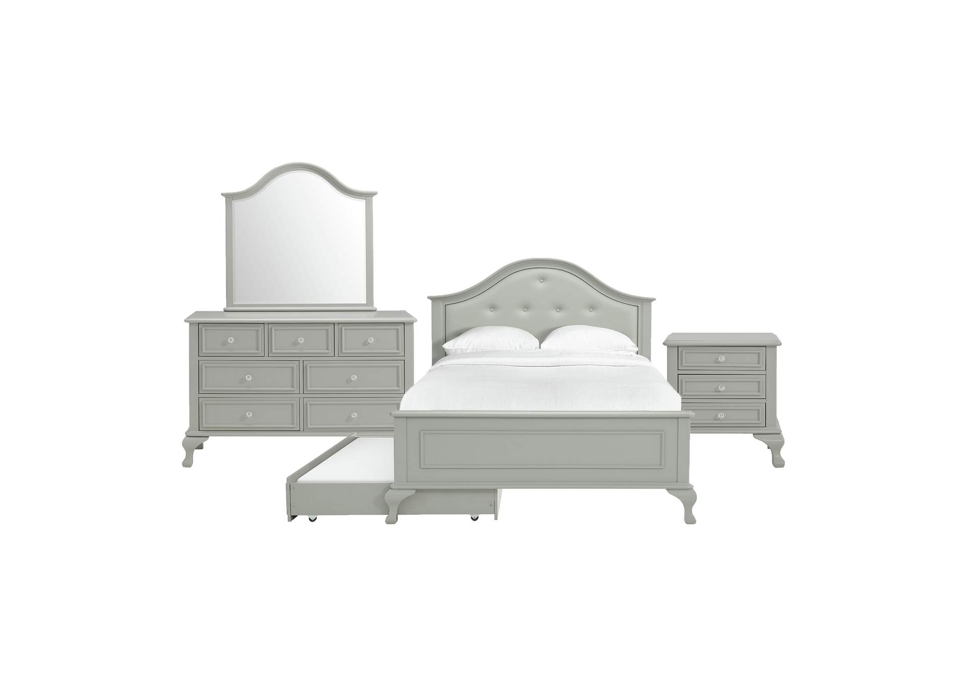 Jesse Full Panel With Trundle 4 Piece Bedroom Set In Grey,Elements