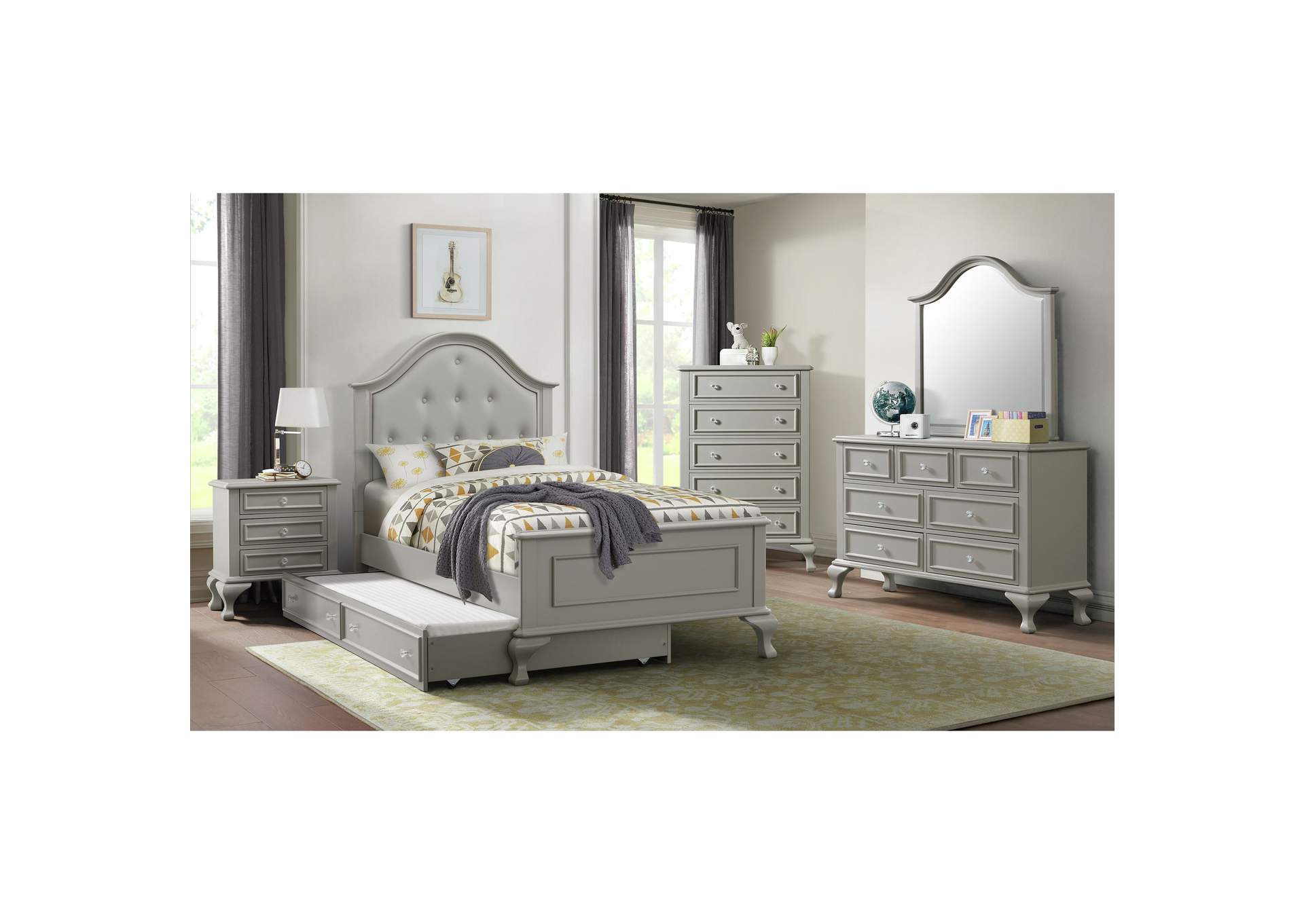 Jesse Full Panel Bed w/Trundle in Grey,Elements