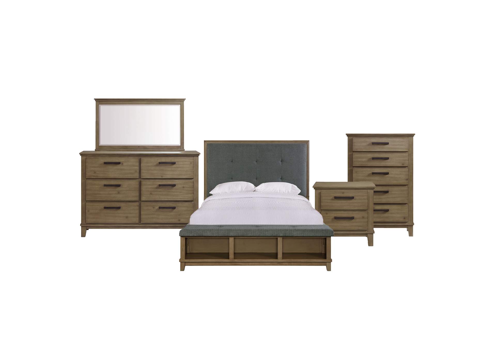 Jolene Queen Storage 5 Piece Bedroom Set In Grey,Elements