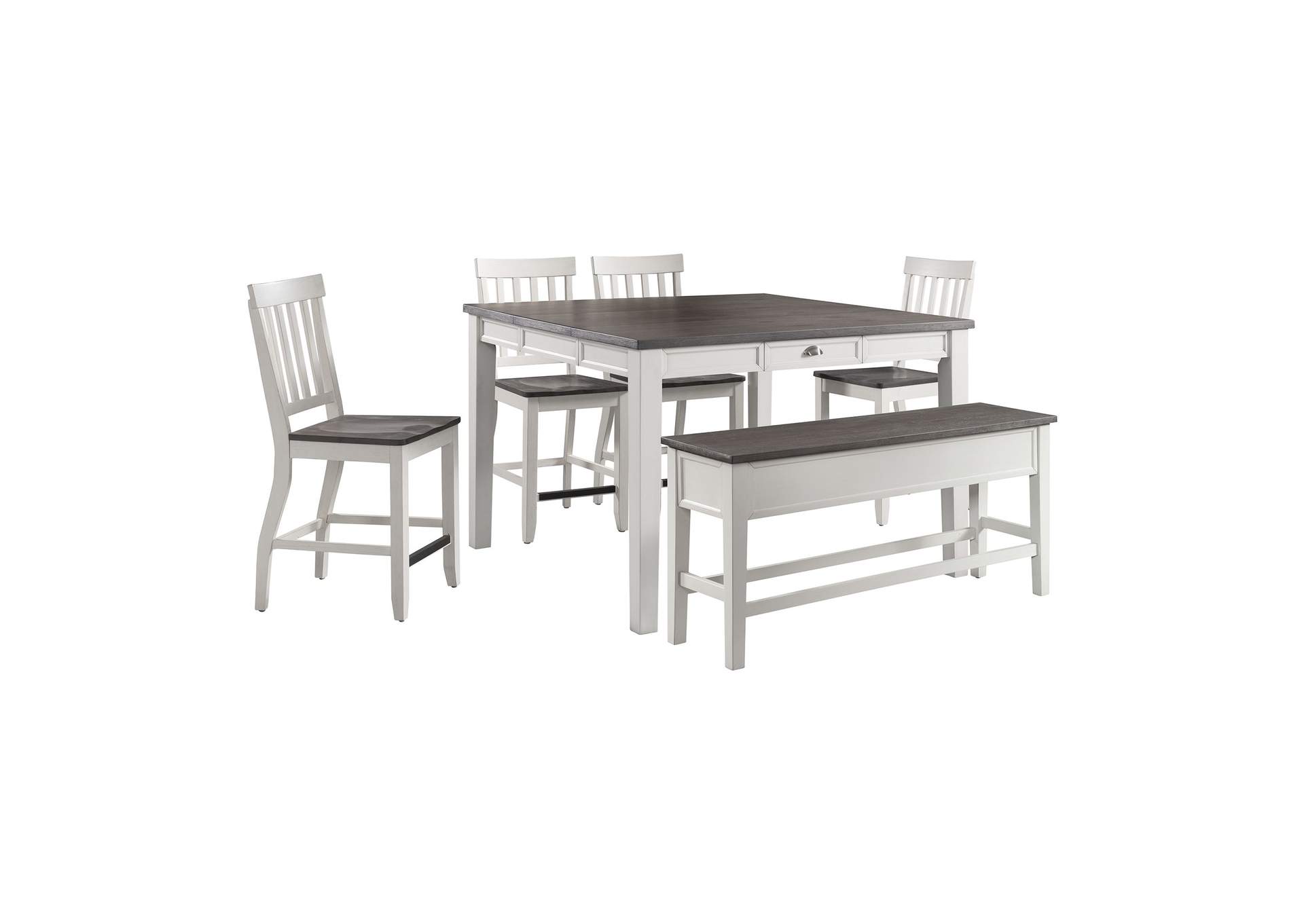 Kayla Two Tone 6 Piece Counter Height Dining Set - Table Four Chairs Bench,Elements